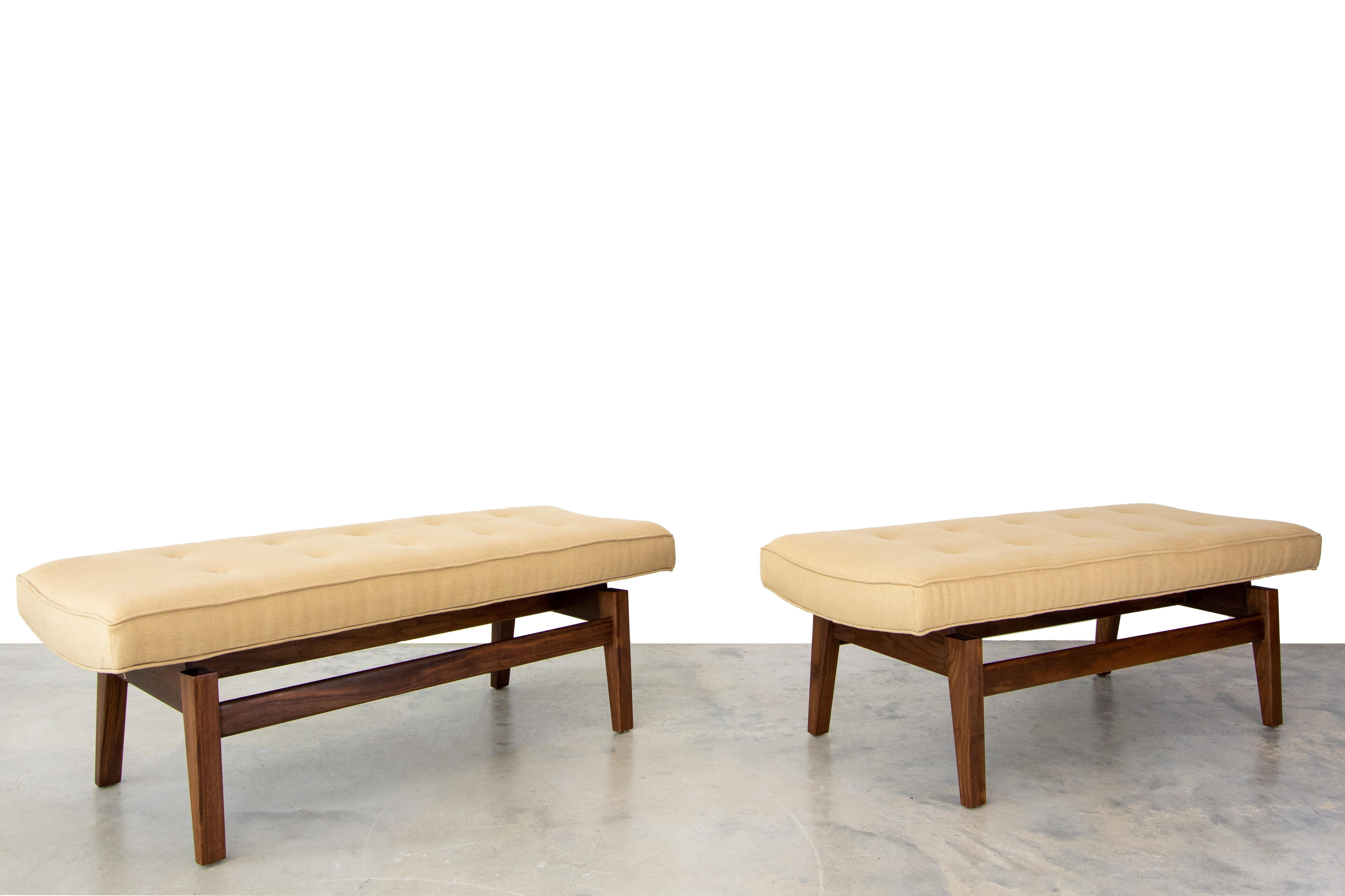 Fabric Pair of Jens Risom Floating Mid-Century Modern in Walnut and Linen