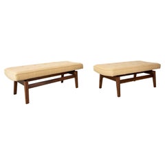 Retro Pair of Jens Risom Floating Mid-Century Modern in Walnut and Linen