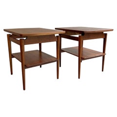 Pair of Jens Risom Floating Walnut End Tables