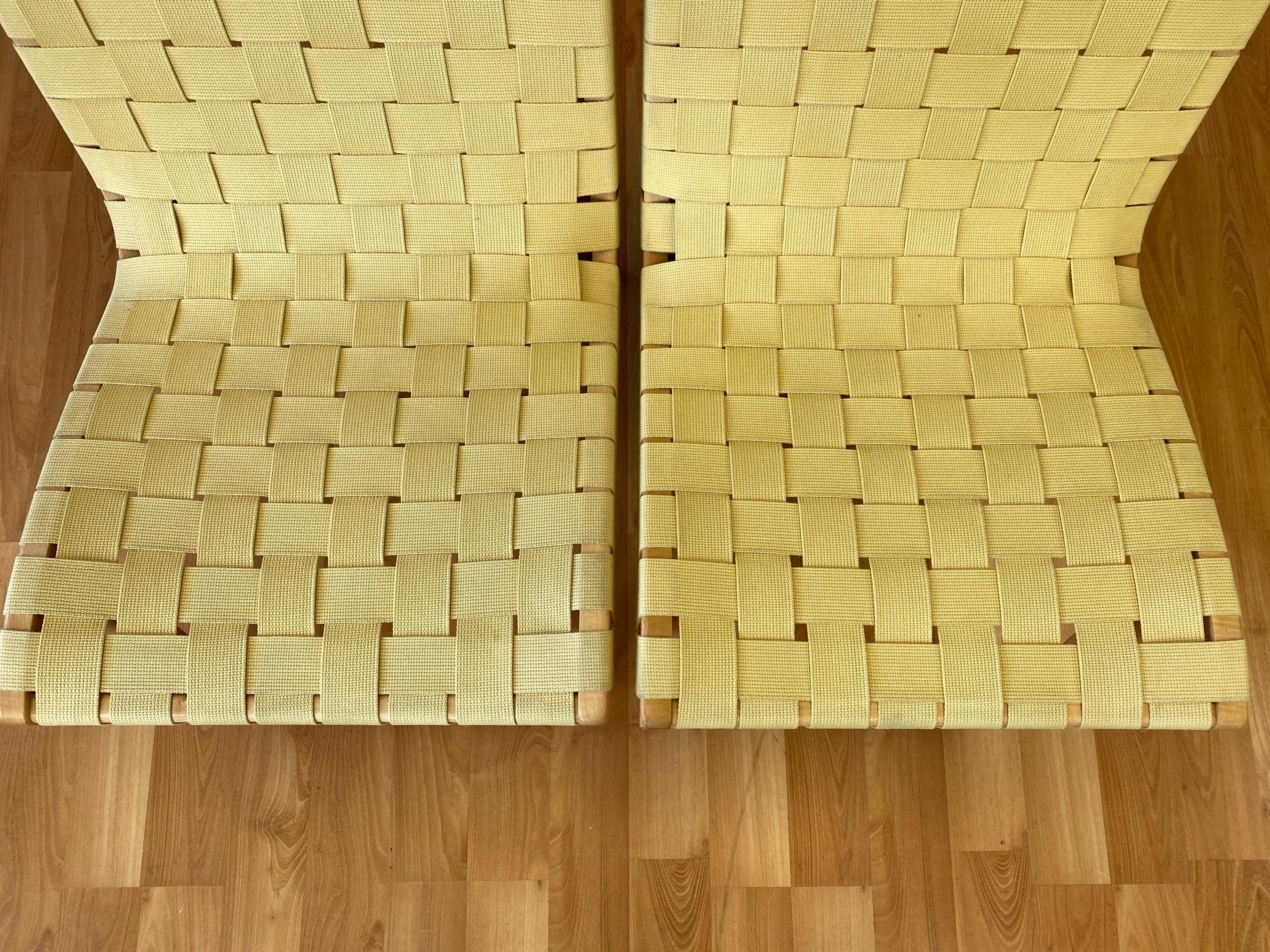 Pair of Jens Risom for KnollStudio Lounge Chairs, Maple with Maize Webbing, 2013 3