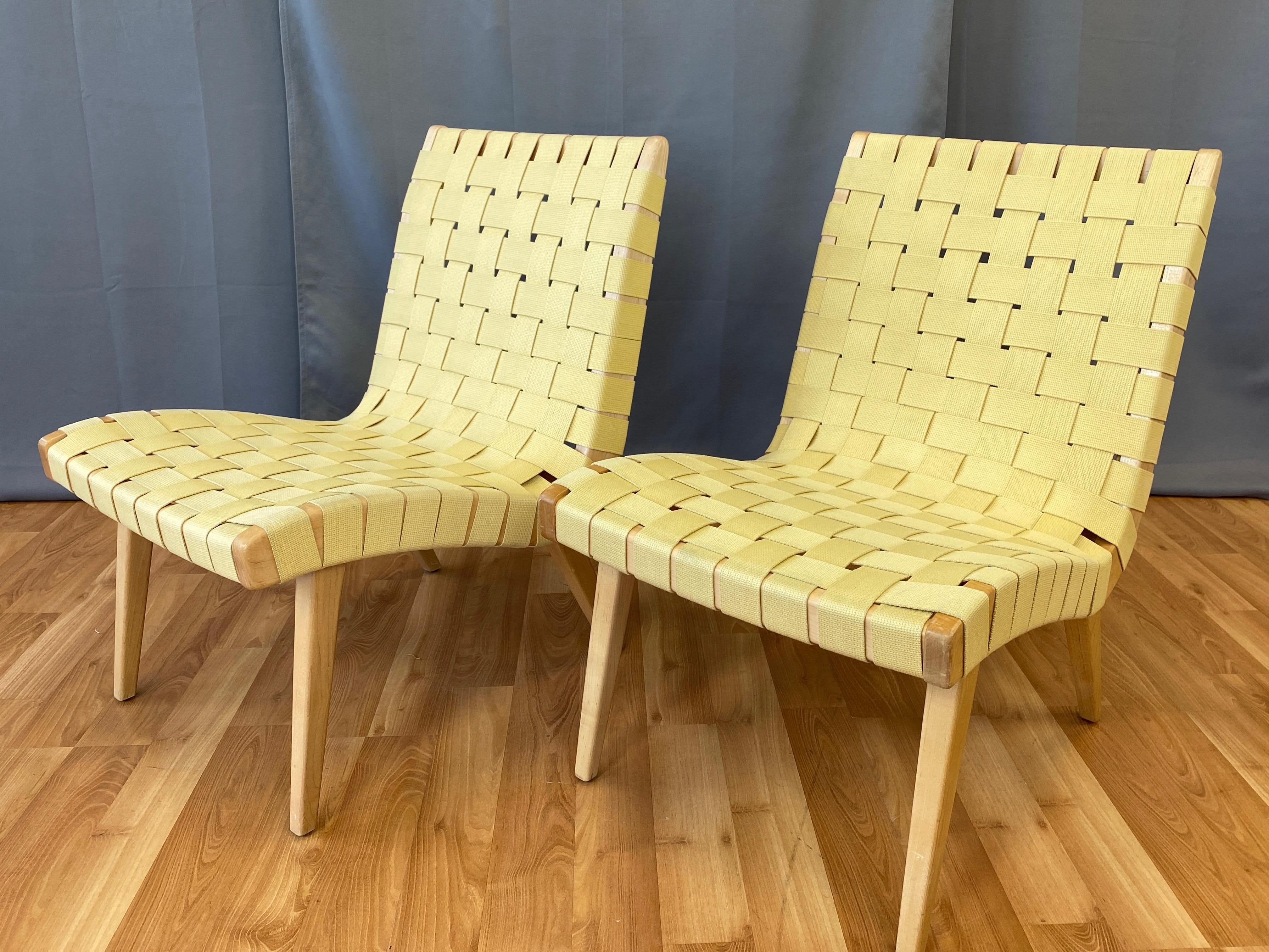 Pair of Jens Risom for KnollStudio Lounge Chairs, Maple with Maize Webbing, 2013 4