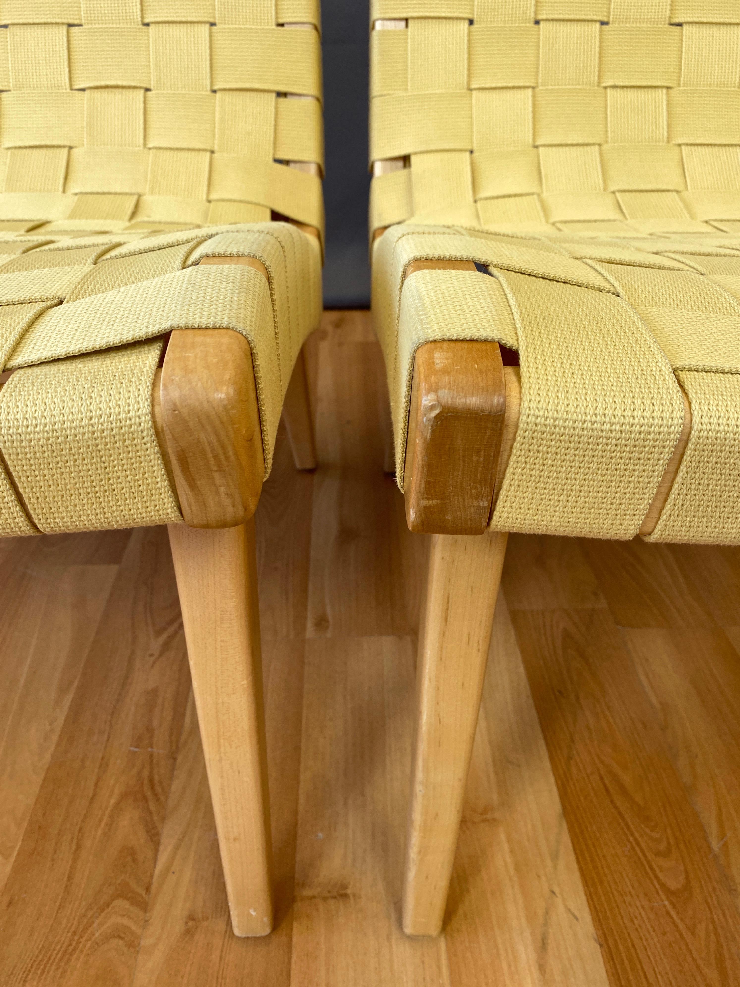 Pair of Jens Risom for KnollStudio Lounge Chairs, Maple with Maize Webbing, 2013 8