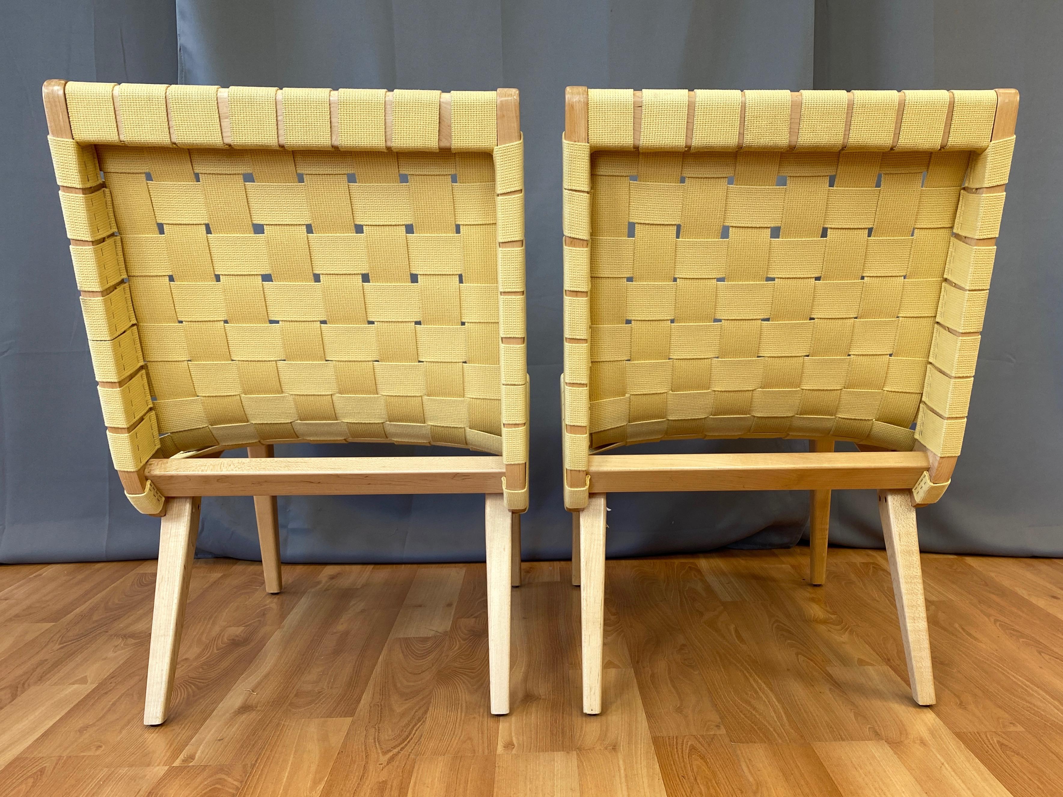 Pair of Jens Risom for KnollStudio Lounge Chairs, Maple with Maize Webbing, 2013 In Good Condition In San Francisco, CA