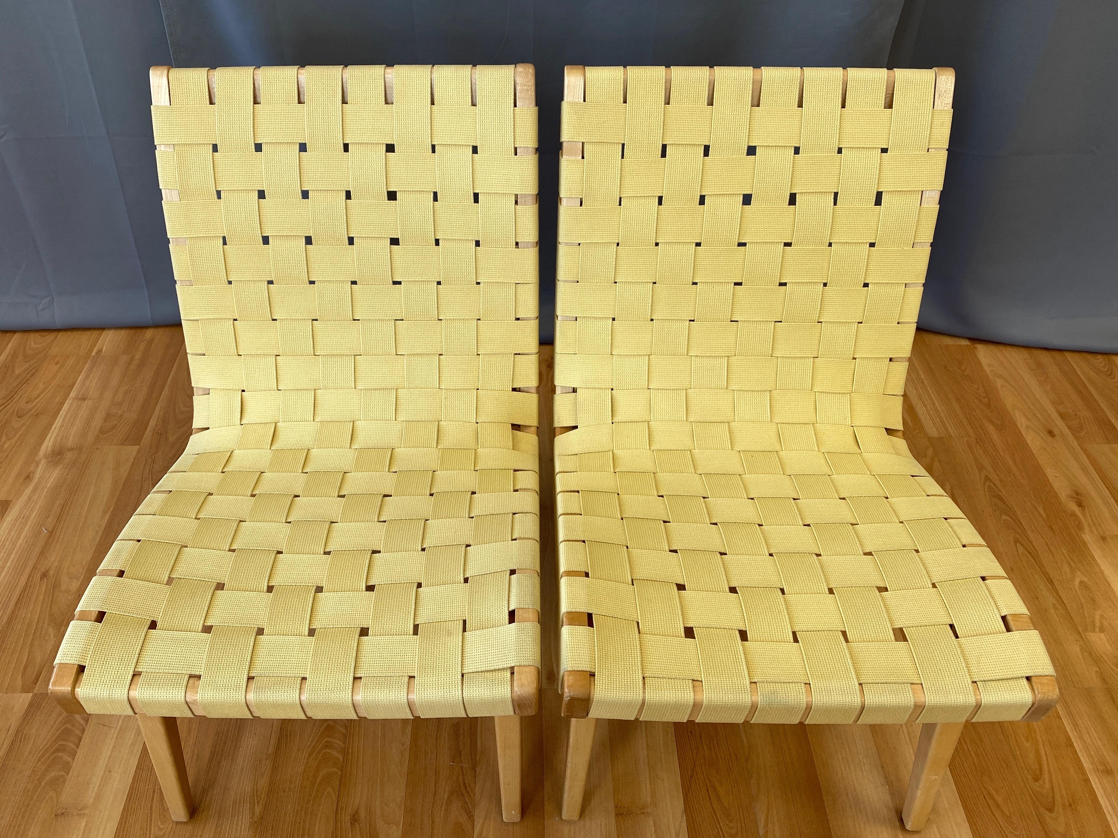 Pair of Jens Risom for KnollStudio Lounge Chairs, Maple with Maize Webbing, 2013 1