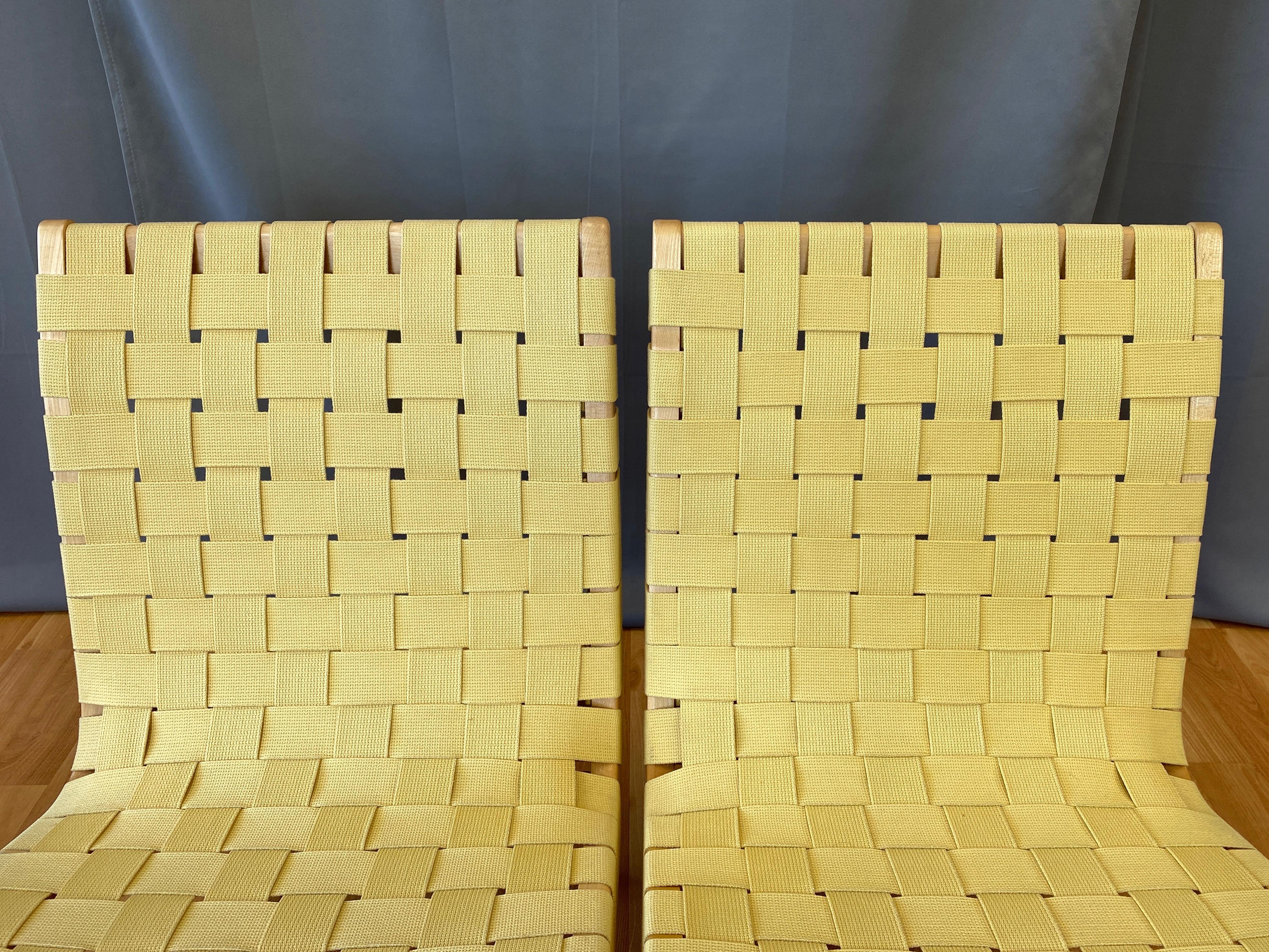 Pair of Jens Risom for KnollStudio Lounge Chairs, Maple with Maize Webbing, 2013 2