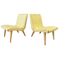 Pair of Jens Risom for KnollStudio Lounge Chairs, Maple with Maize Webbing, 2013