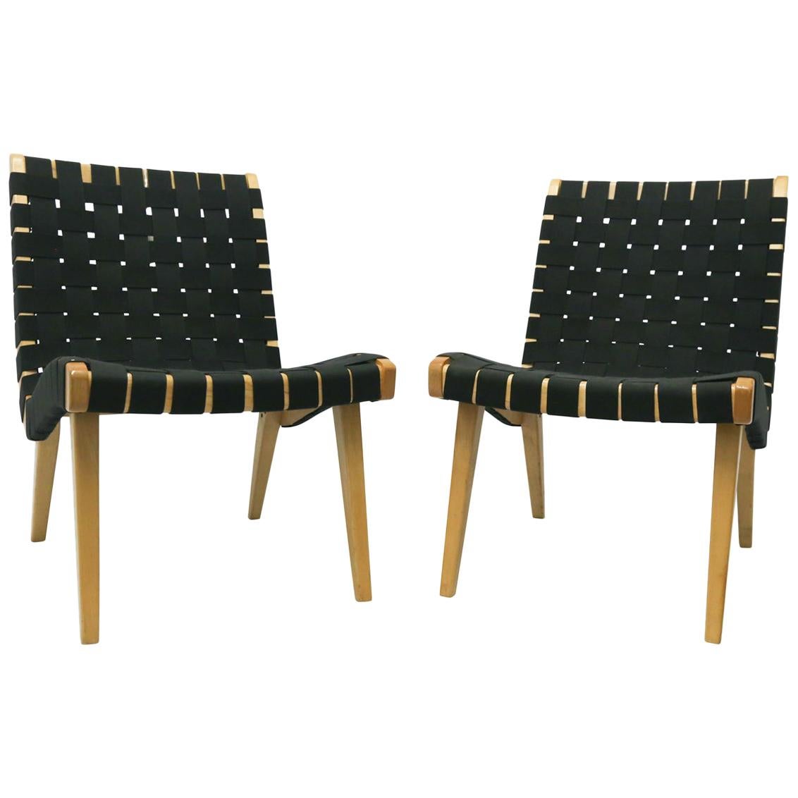 Pair of Jens Risom Lounge Chairs for Knoll with Black Webbing