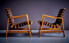 Pair of Jens Risom Lounge Chairs in brown webbing for Knoll 1950s