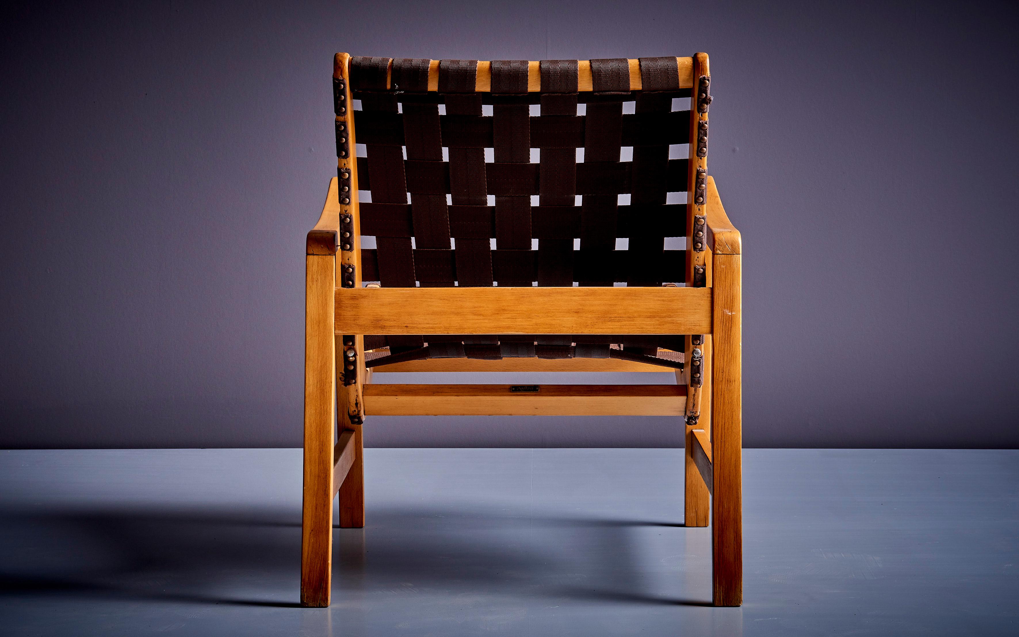 Paar Jens Risom Lounge Chairs aus braunem Gurtband für Knoll, 1950er Jahre im Angebot 2