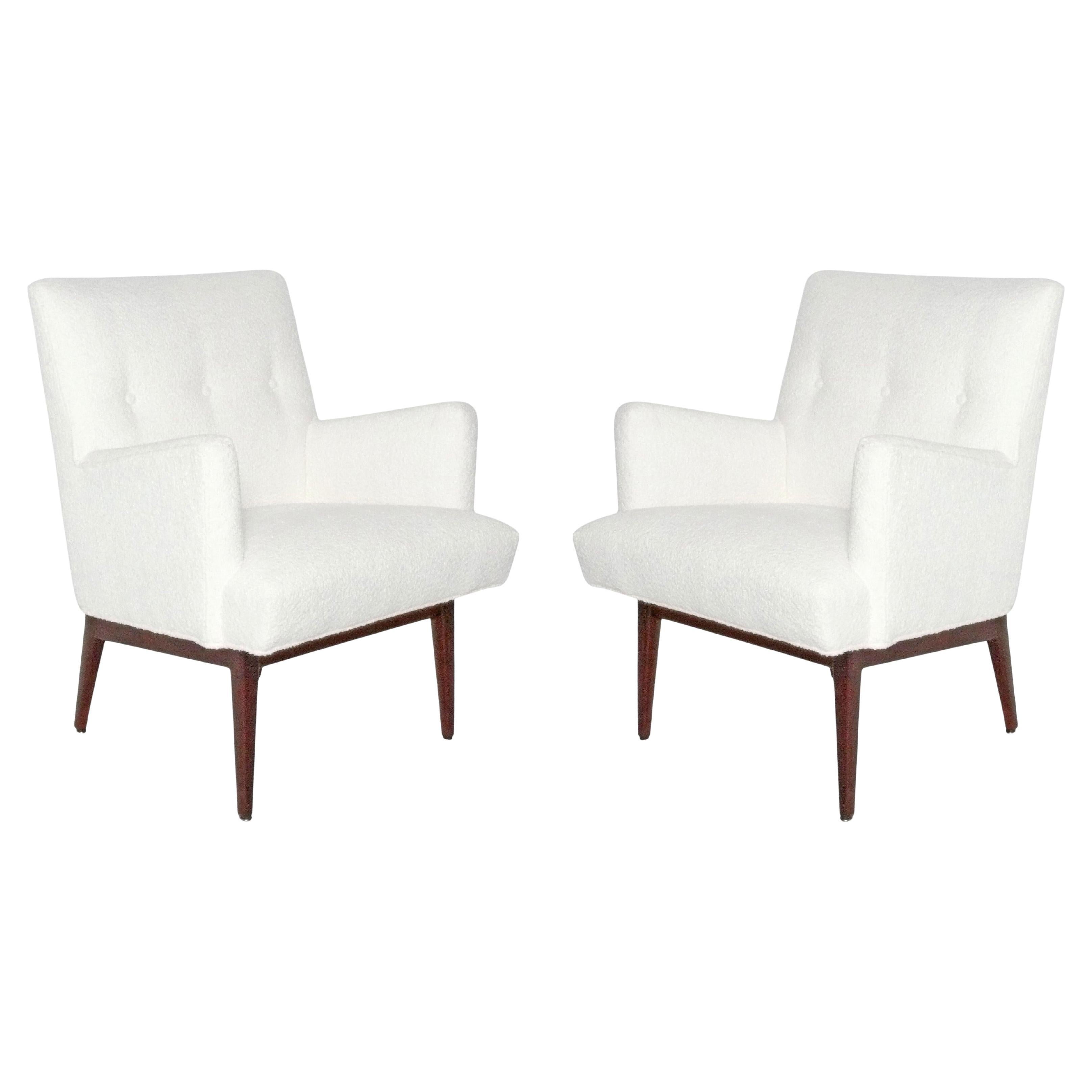 Paire de chaises longues Jens Risom en tissu bouclé ivoire neuf en vente
