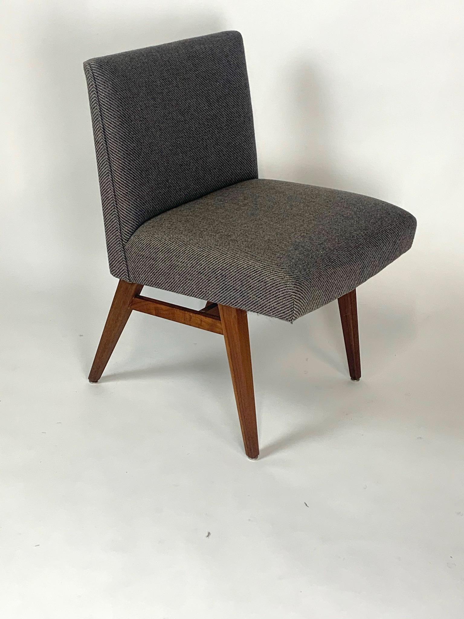 Mid-Century Modern Pair of Jens Risom Model #205 Sleek Upholstered and Walnut Side or Slipper Chair
