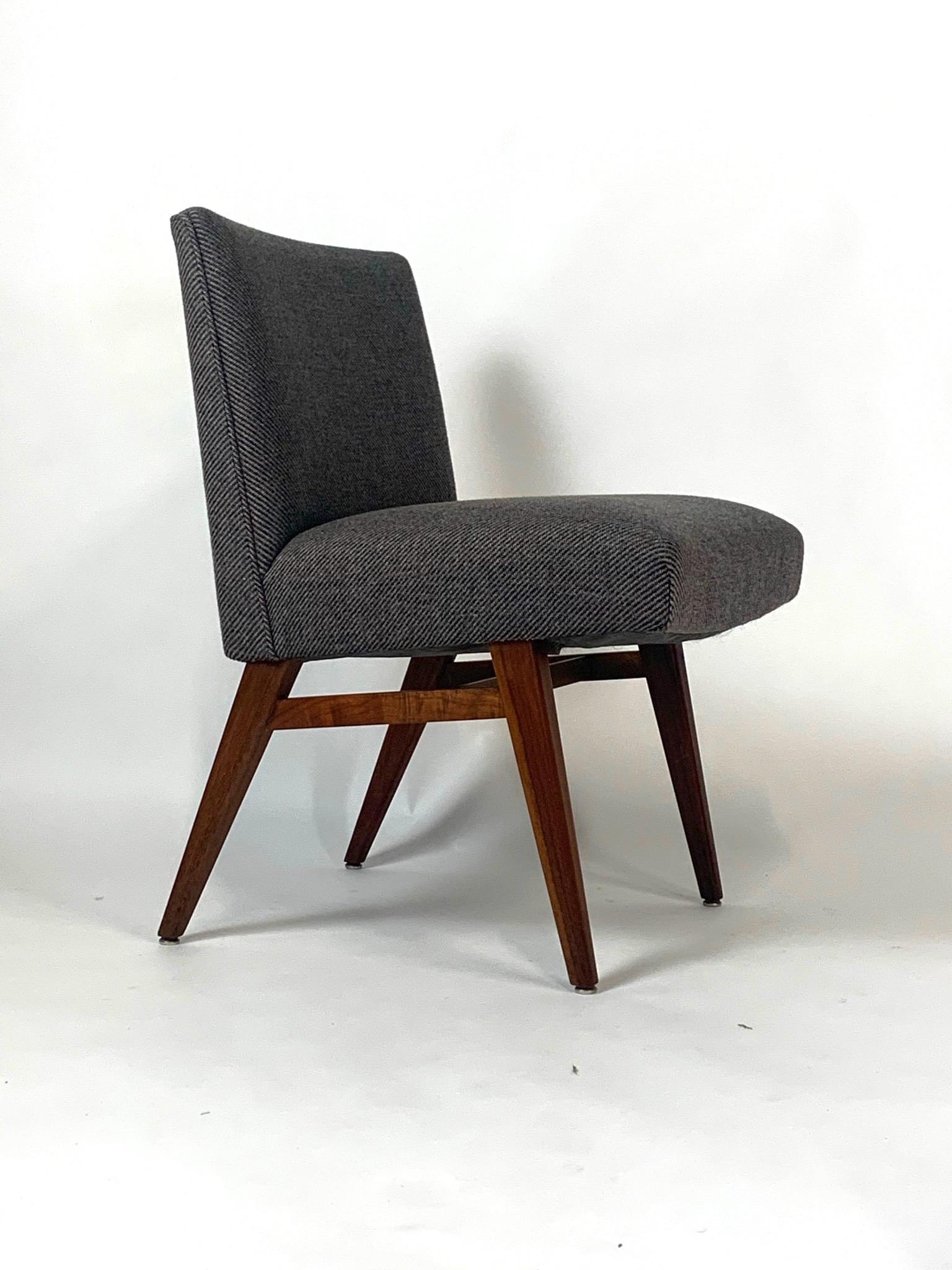 American Pair of Jens Risom Model #205 Sleek Upholstered and Walnut Side or Slipper Chair