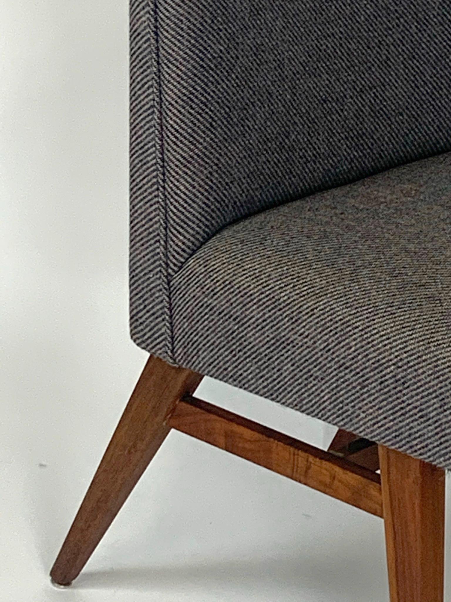 Upholstery Pair of Jens Risom Model #205 Sleek Upholstered and Walnut Side or Slipper Chair