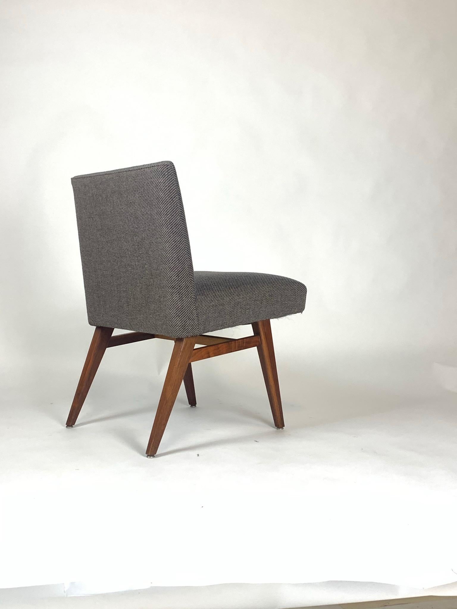 Pair of Jens Risom Model #205 Sleek Upholstered and Walnut Side or Slipper Chair 1