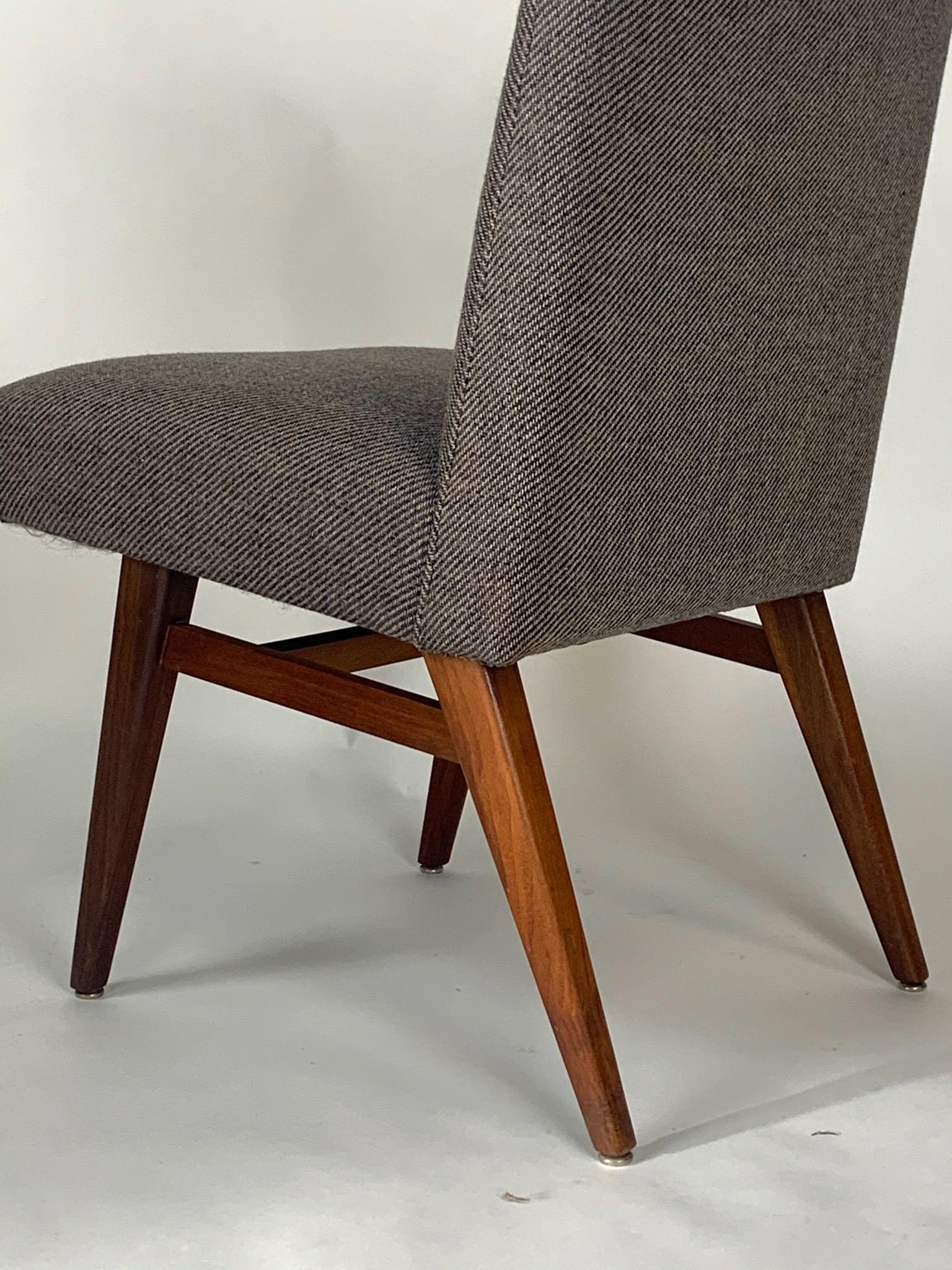 Pair of Jens Risom Model #205 Sleek Upholstered and Walnut Side or Slipper Chair 2
