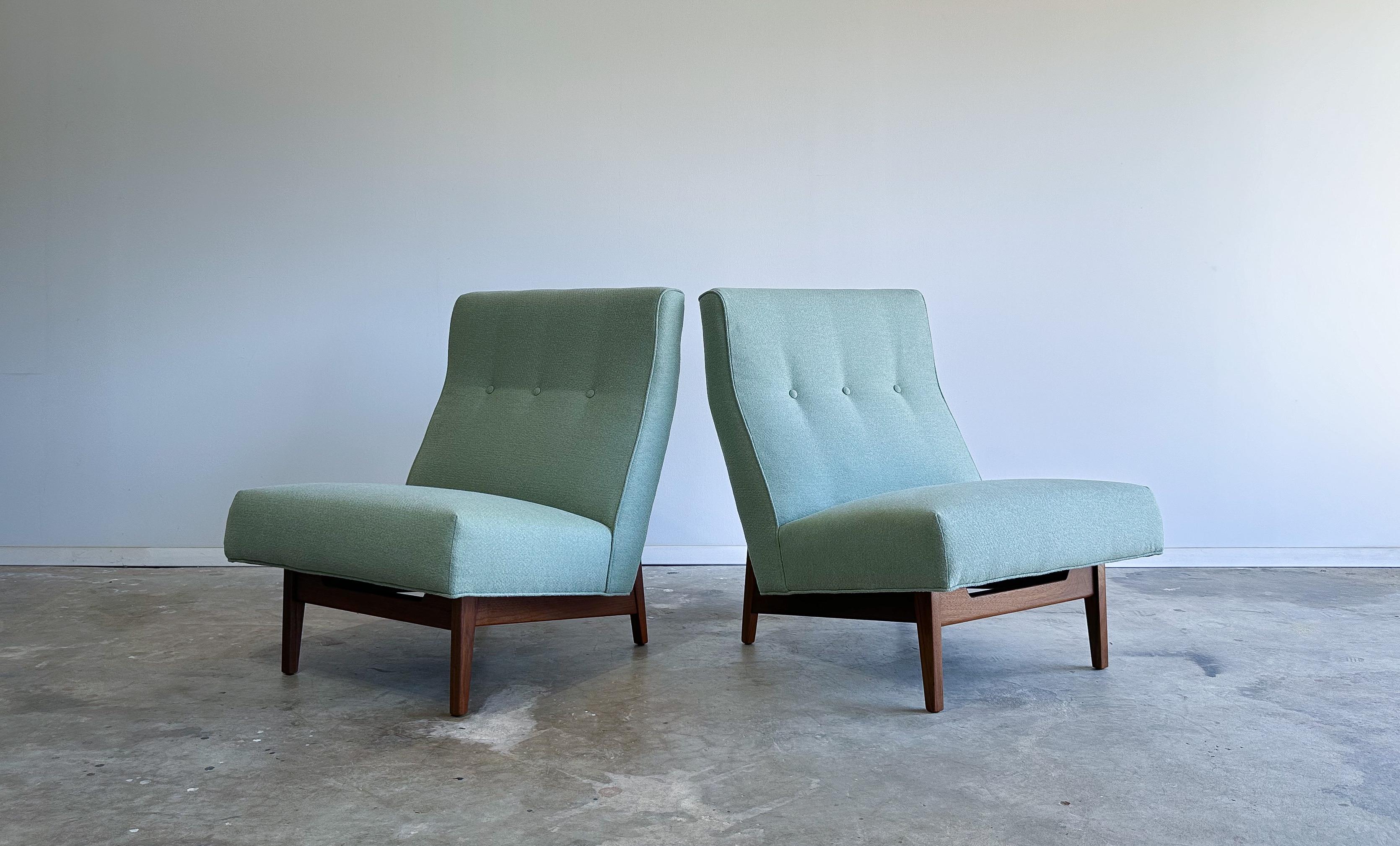 American Pair of Jens Risom Slipper Chairs, 1950's For Sale