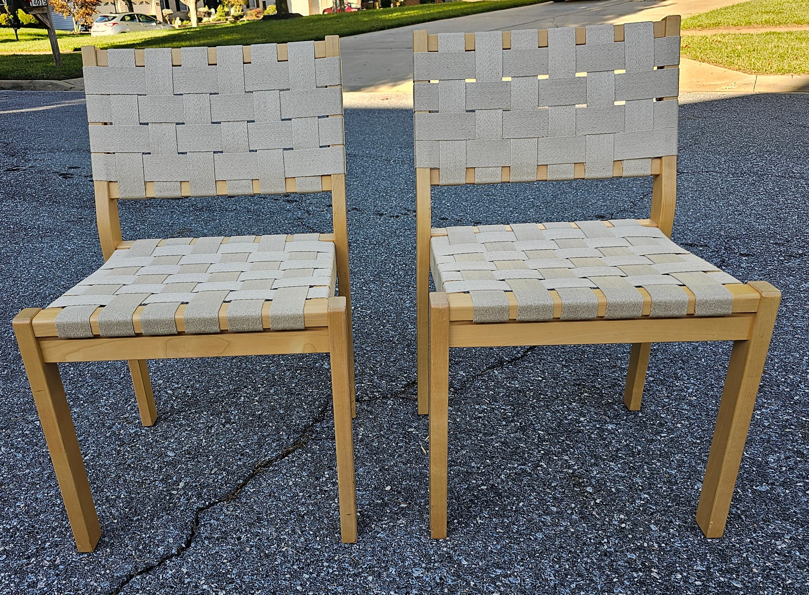 Pair of Jens Risom Style Cotton Canvas Webbed and Maple Chairs For Sale 3