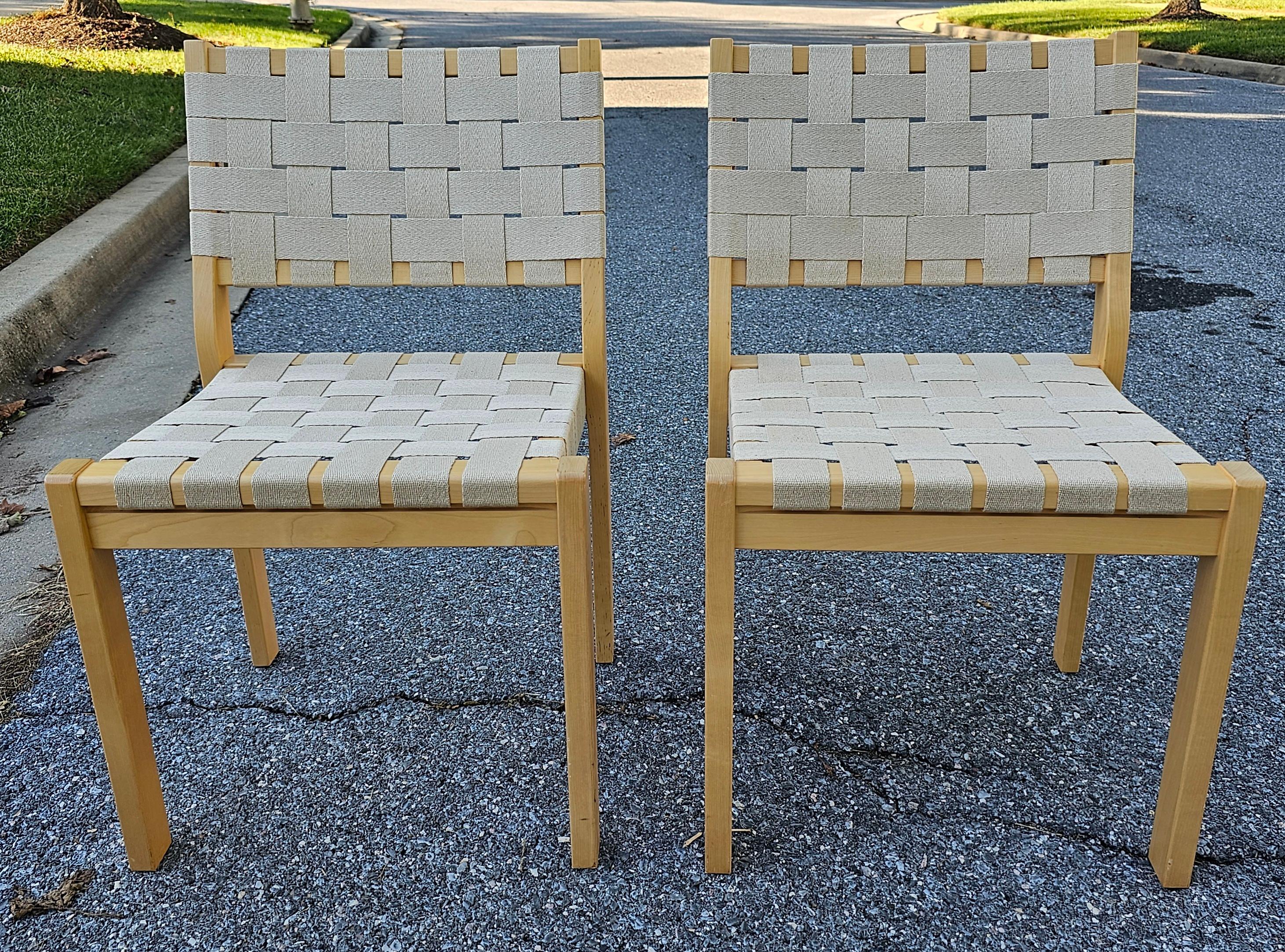 Pair of Jens Risom Style Cotton Canvas Webbed and Maple Chairs in great vintage condition. Measures 19.5