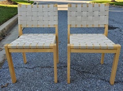 Pair of Jens Risom Style Cotton Canvas Webbed and Maple Chairs