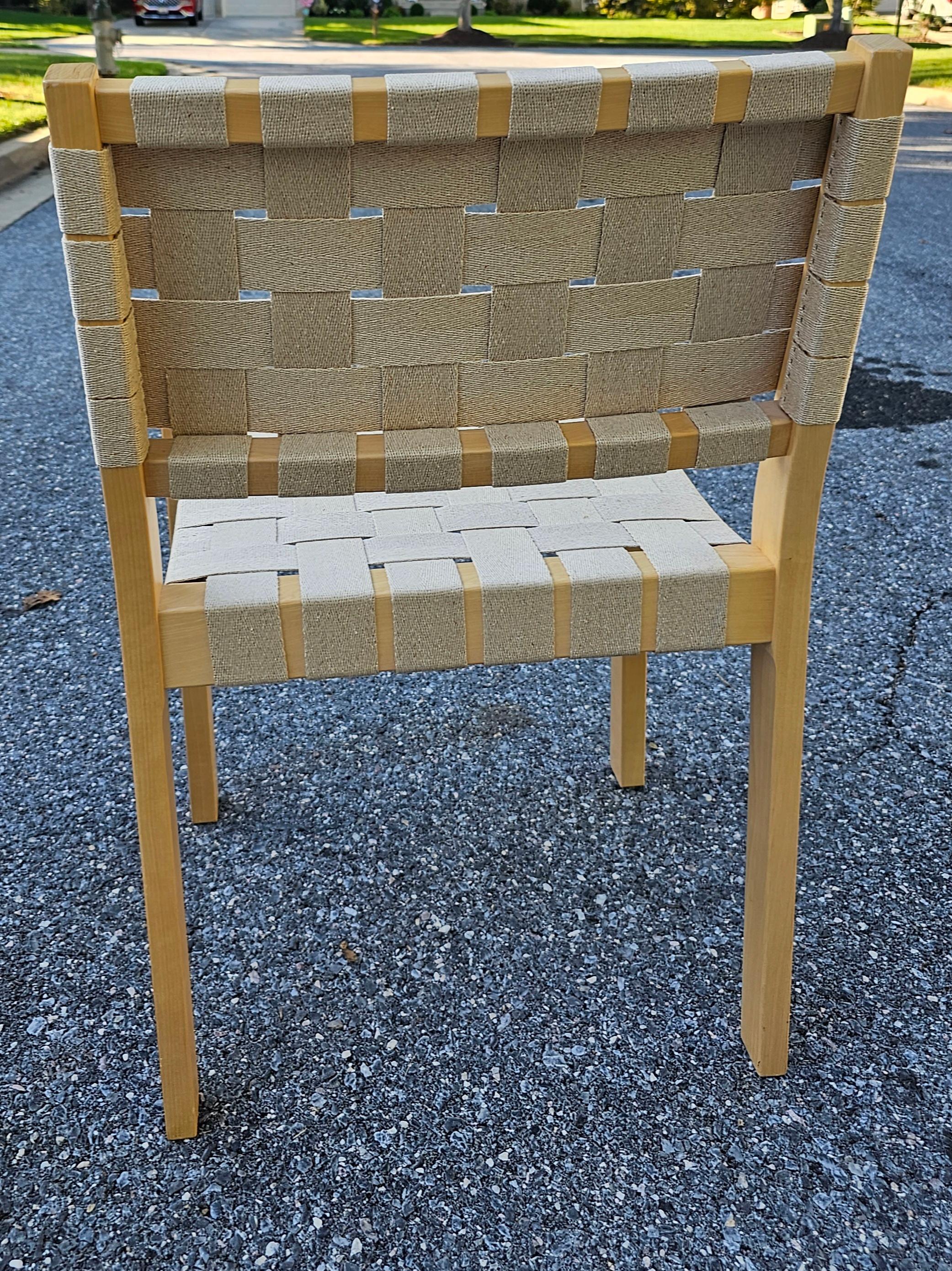 Pair of Jens Risom Style Cotton Canvas Webbed and Maple Chairs In Good Condition For Sale In Germantown, MD
