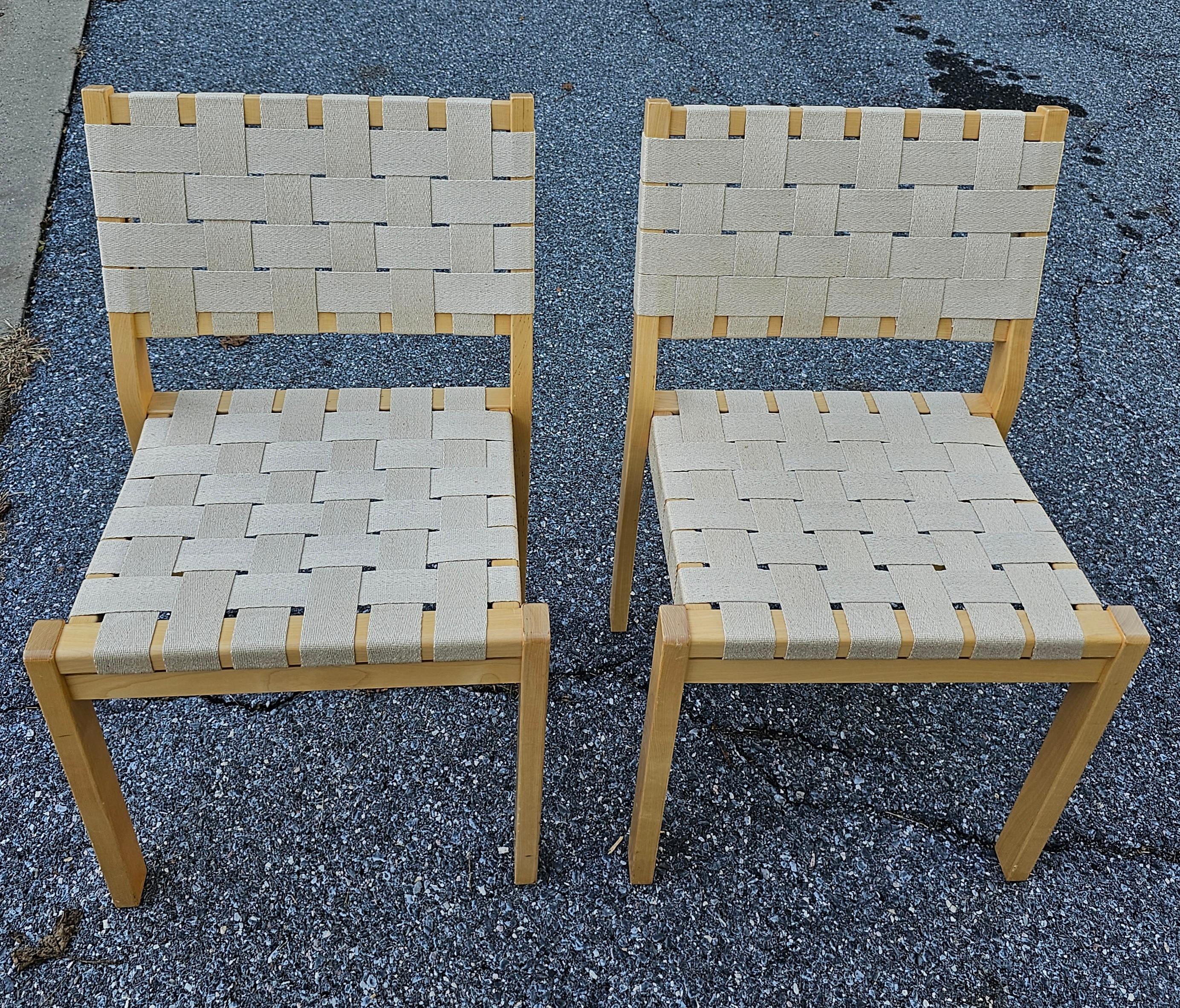 Pair of Jens Risom Style Cotton Canvas Webbed and Maple Chairs For Sale 2