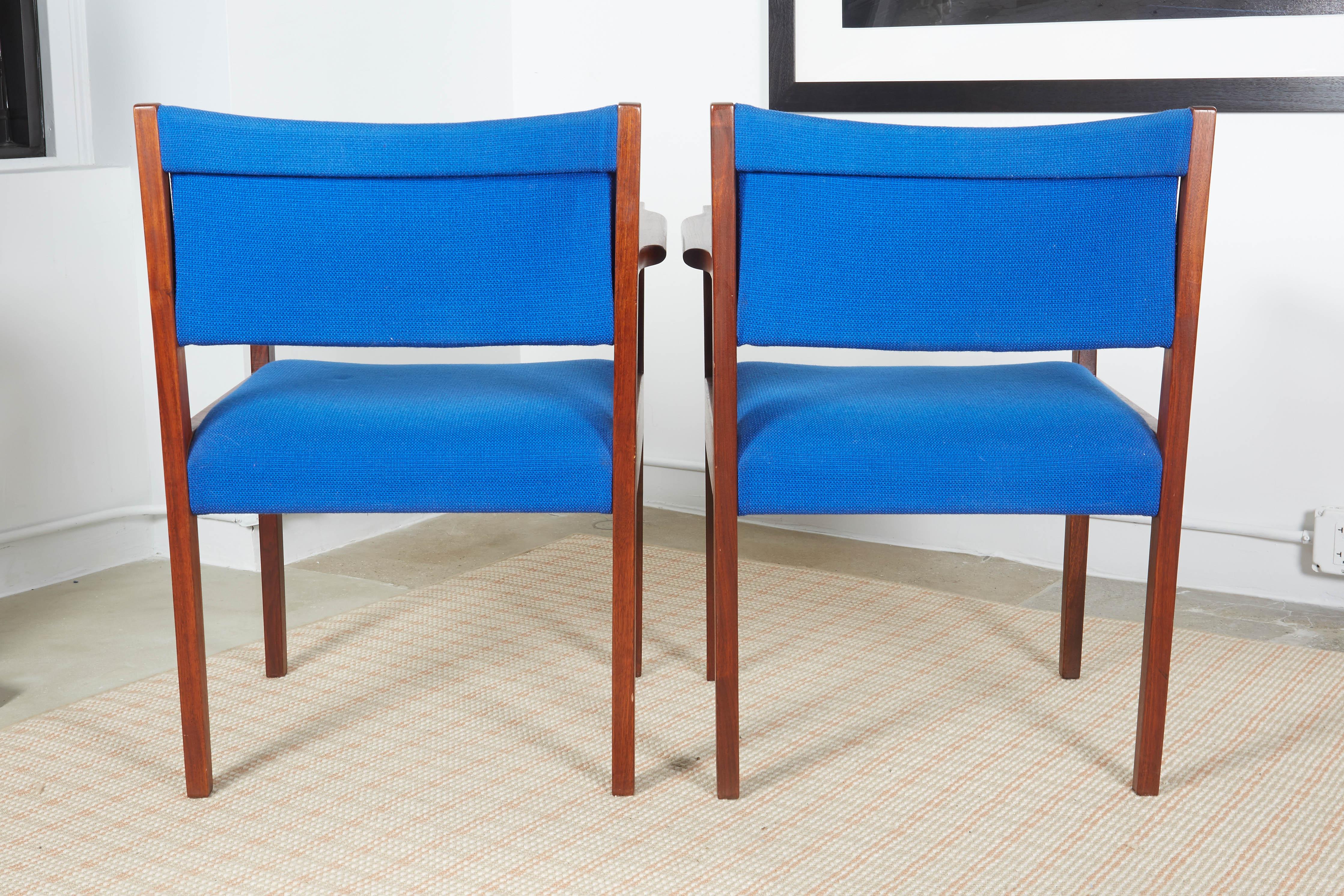 Upholstery Pair of Jens Risom Teak Armchairs