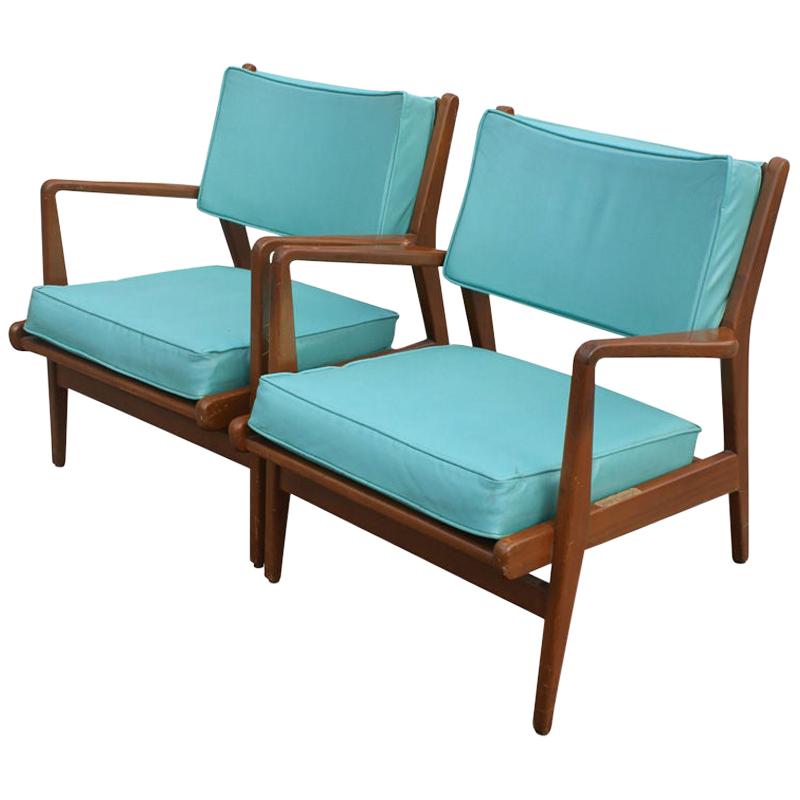 Pair of Jens Risom Walnut Lounge Chairs