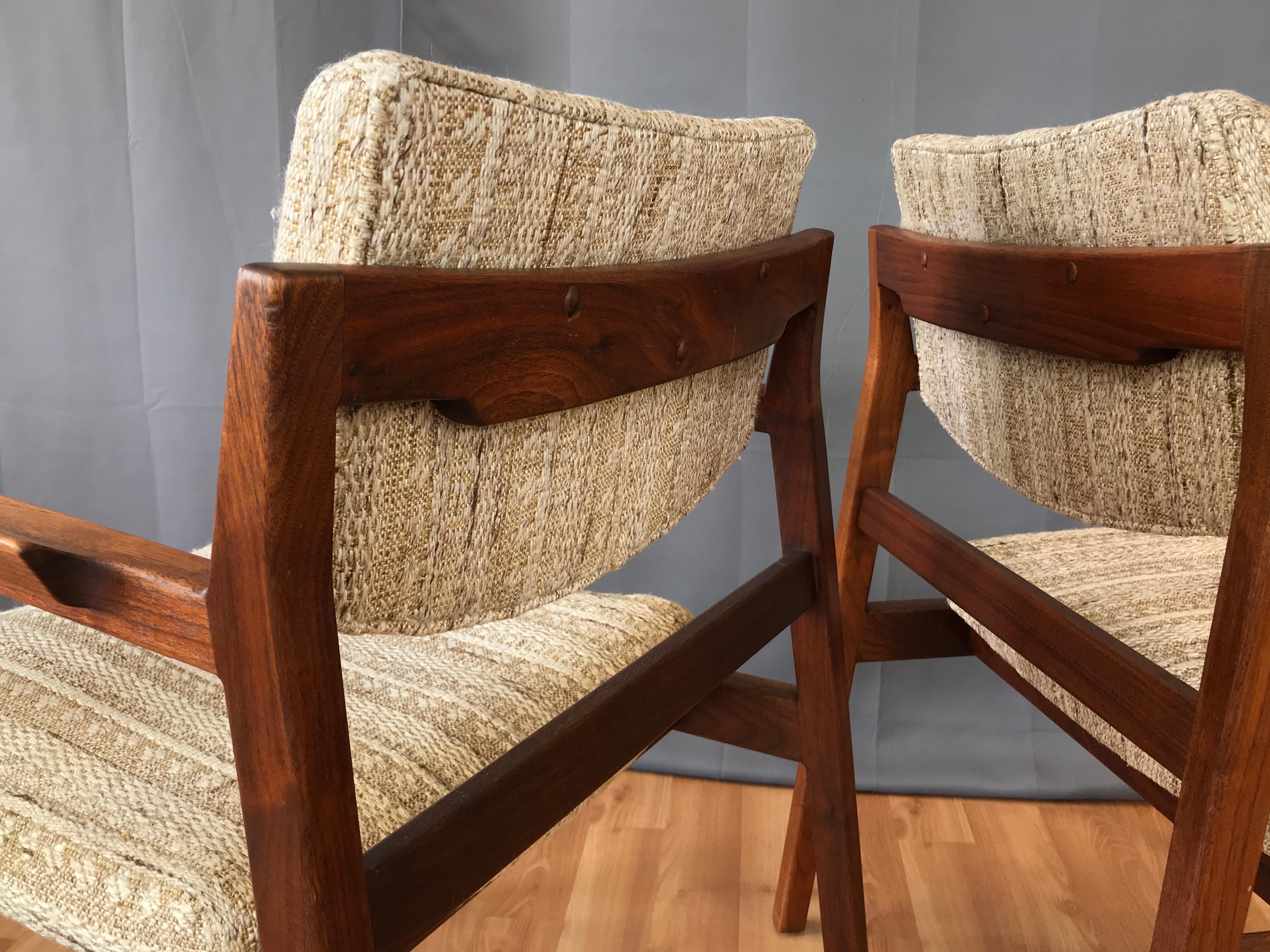 Pair of Jens Risom Walnut Arm Chairs Circa 1960s 7