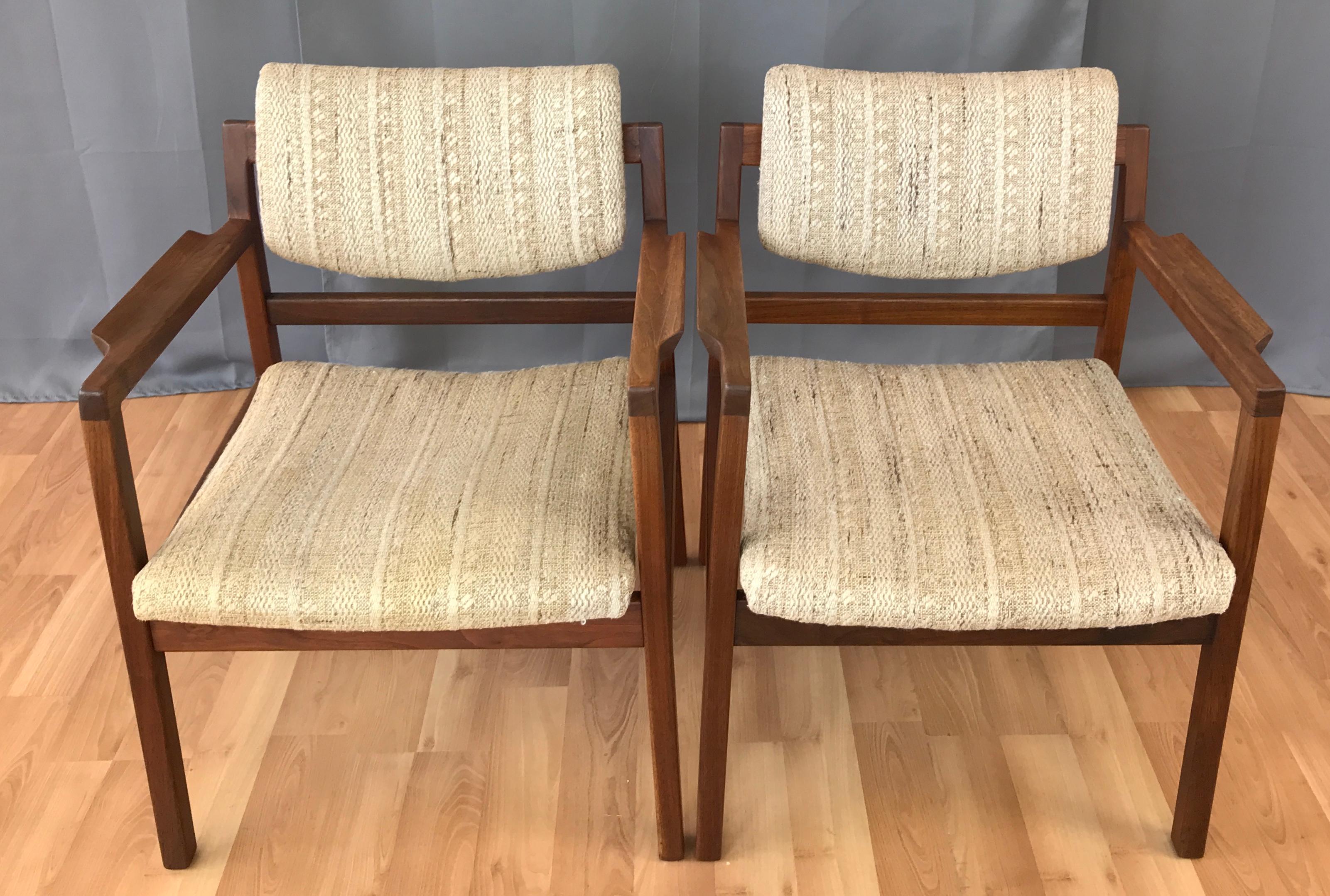 American Pair of Jens Risom Walnut Arm Chairs Circa 1960s