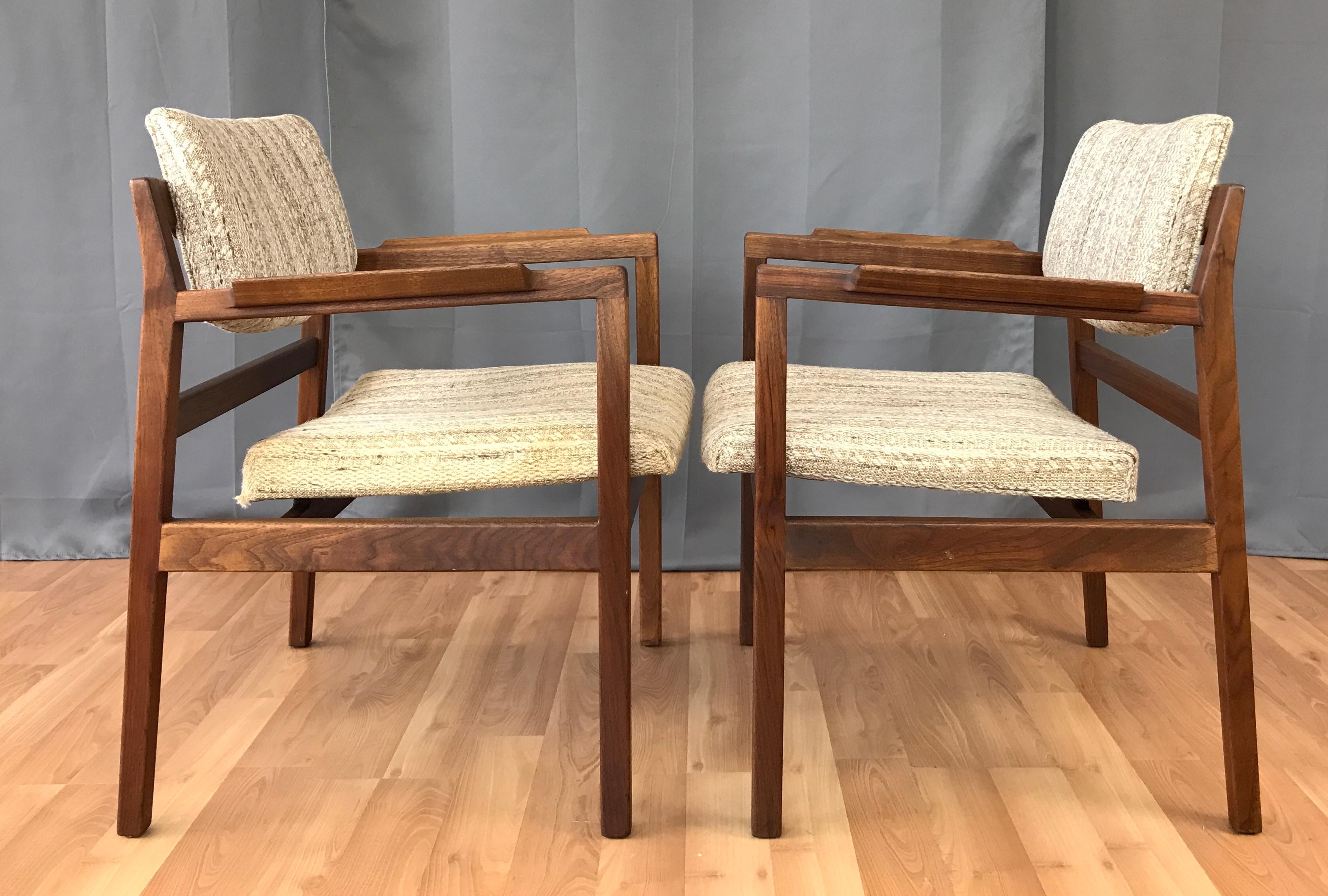 Pair of Jens Risom Walnut Arm Chairs Circa 1960s 1