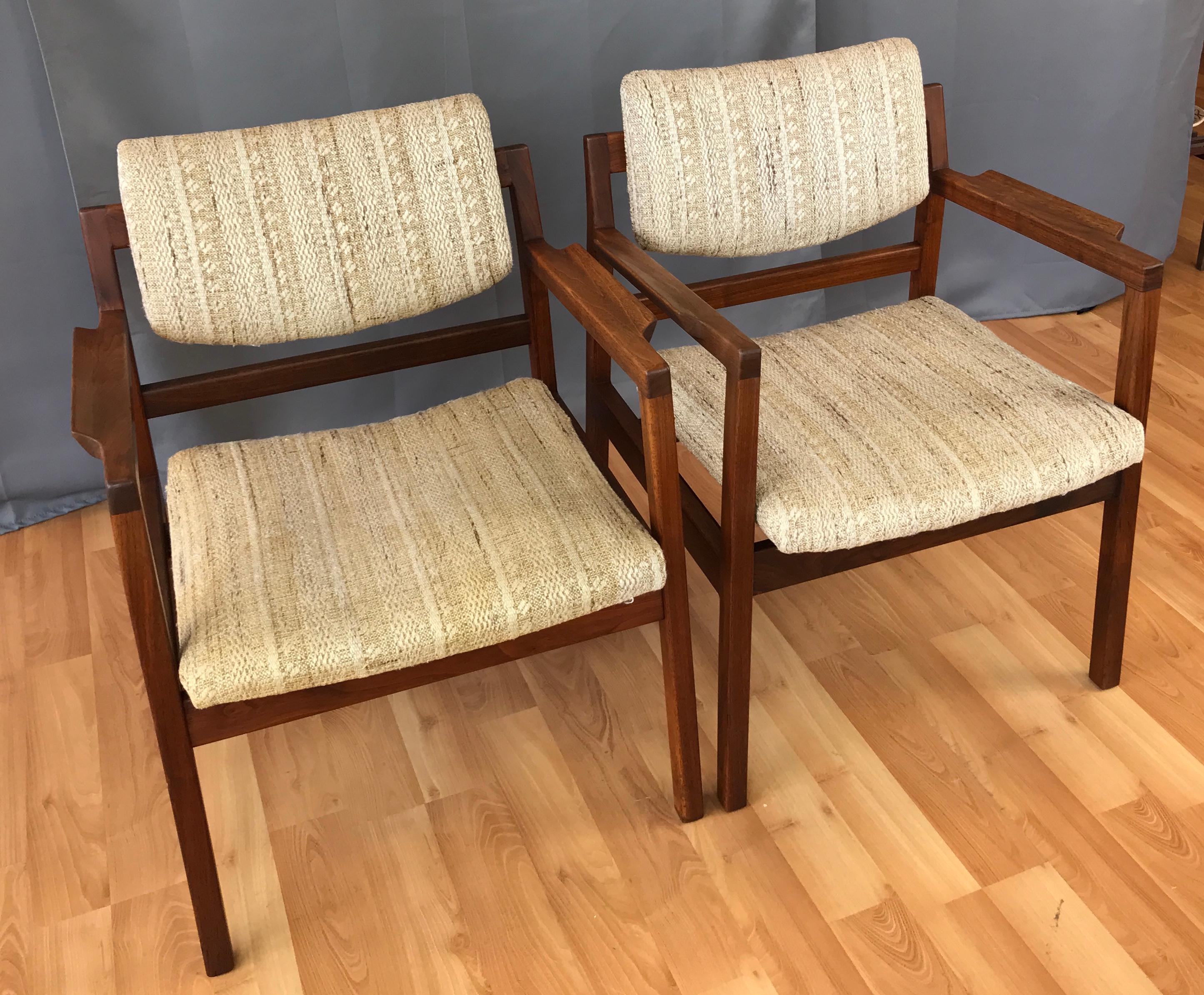 Pair of Jens Risom Walnut Arm Chairs Circa 1960s 2