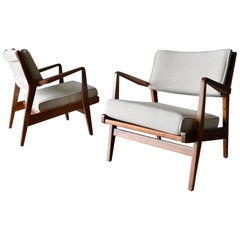 Pair of Jens Risom Walnut Lounge Chairs, circa 1960