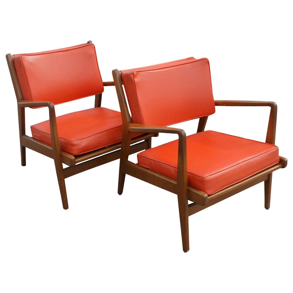Pair of Jens Risom Walnut Lounge Chairs