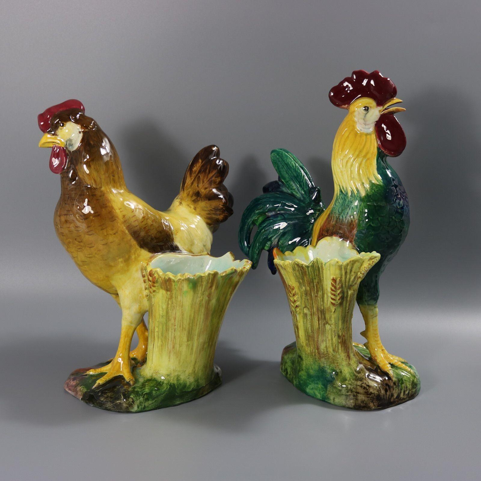 Coppia di vasi con gallina e gallo di Jerome Massier In condizioni buone in vendita a Chelmsford, Essex