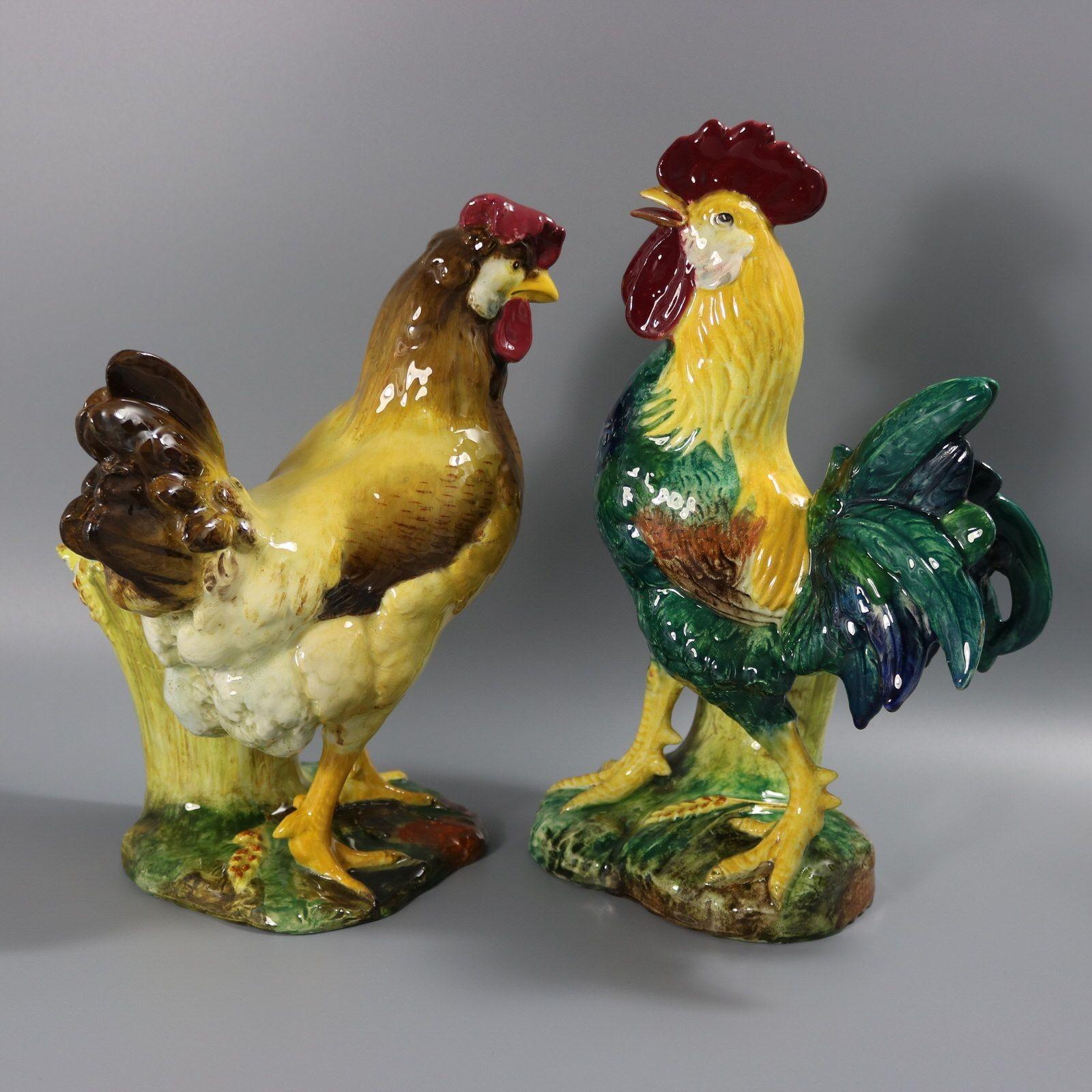 Coppia di vasi con gallina e gallo di Jerome Massier in vendita 2