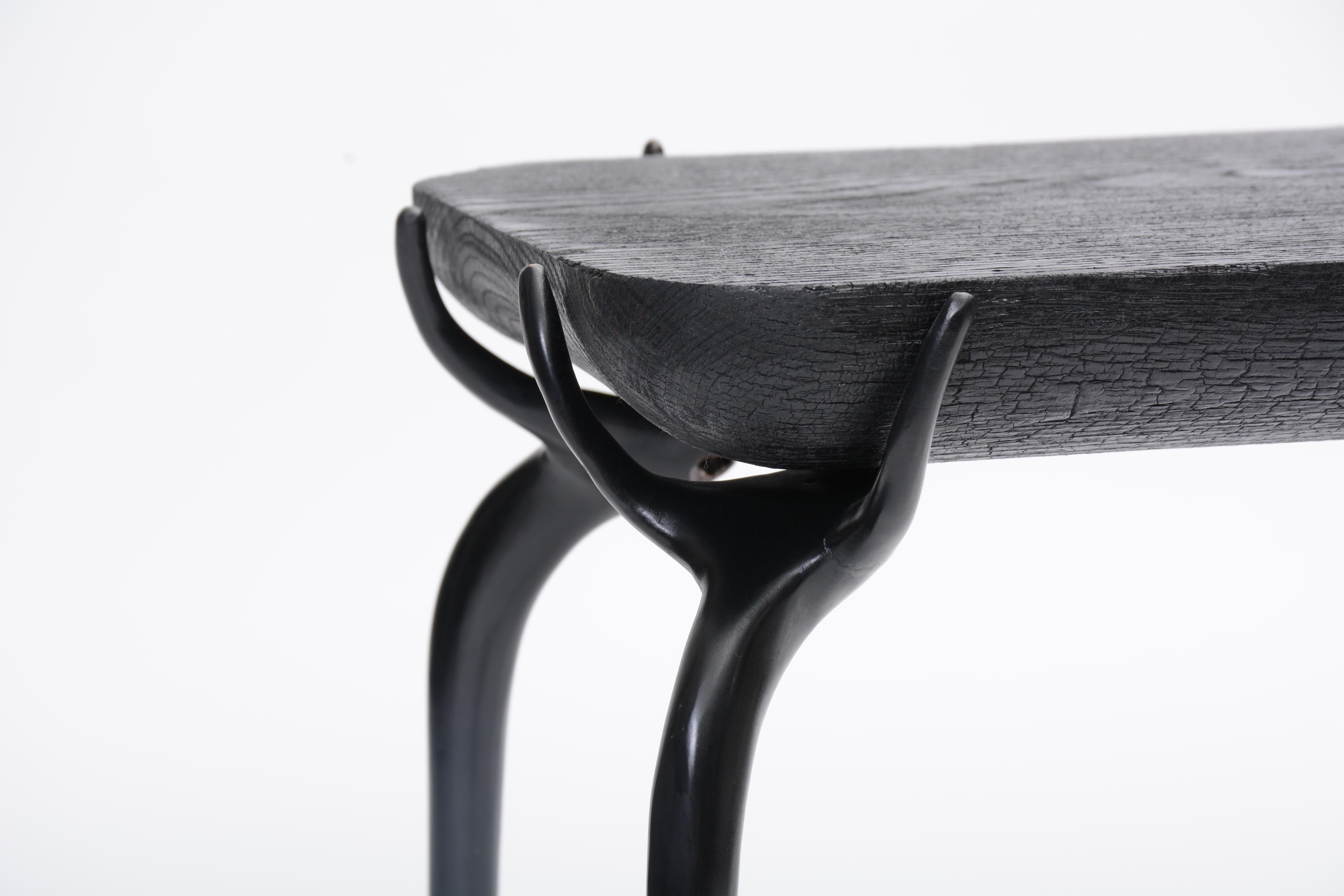 Contemporary Pair of Jewel Side Tables (Bronze / Burnt Oak Top) by Elan Atelier IN STOCK