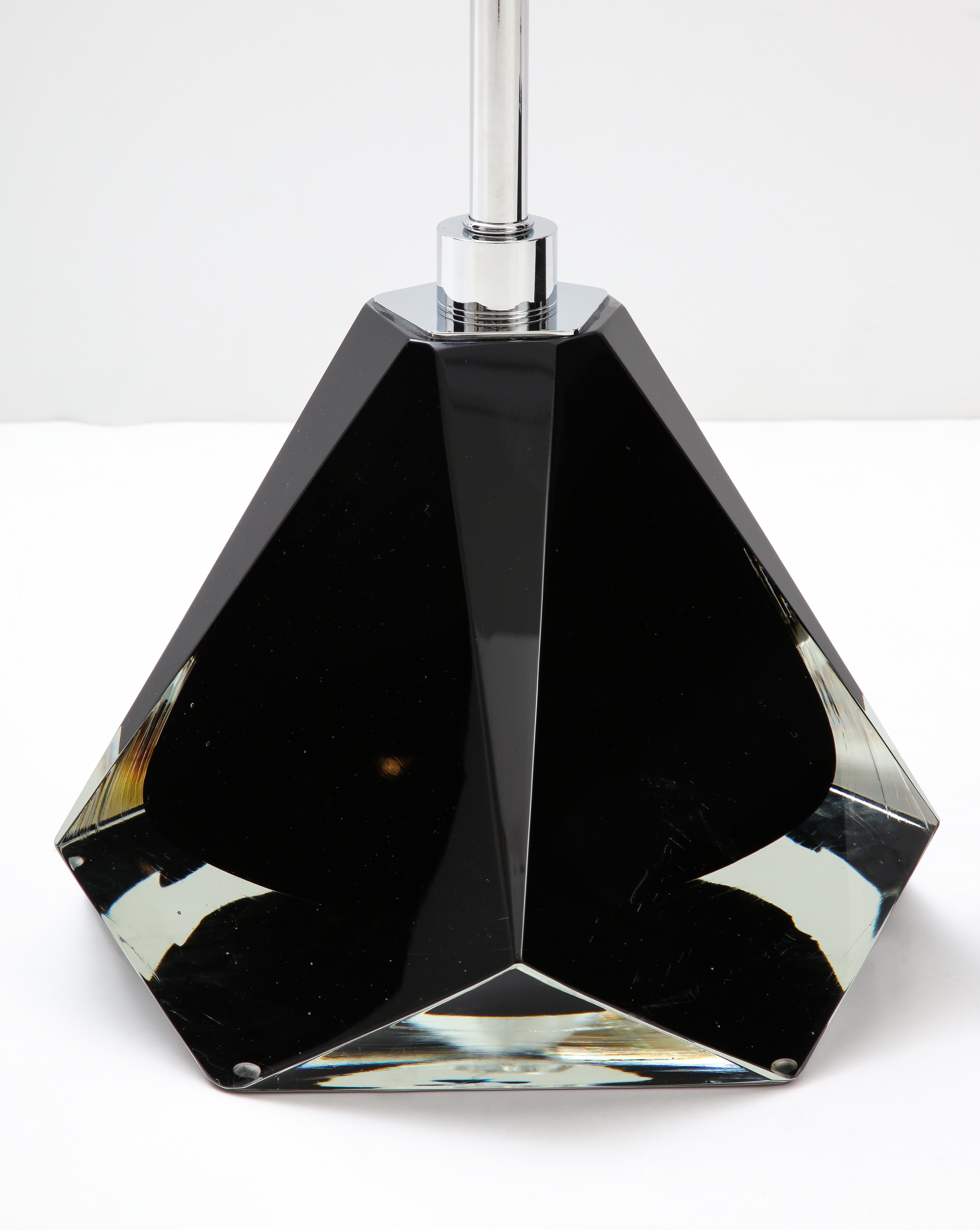 Contemporary Pair of Jeweled Faceted Black Solid Murano Glass and Chrome Lamps, Italy, 2022 For Sale