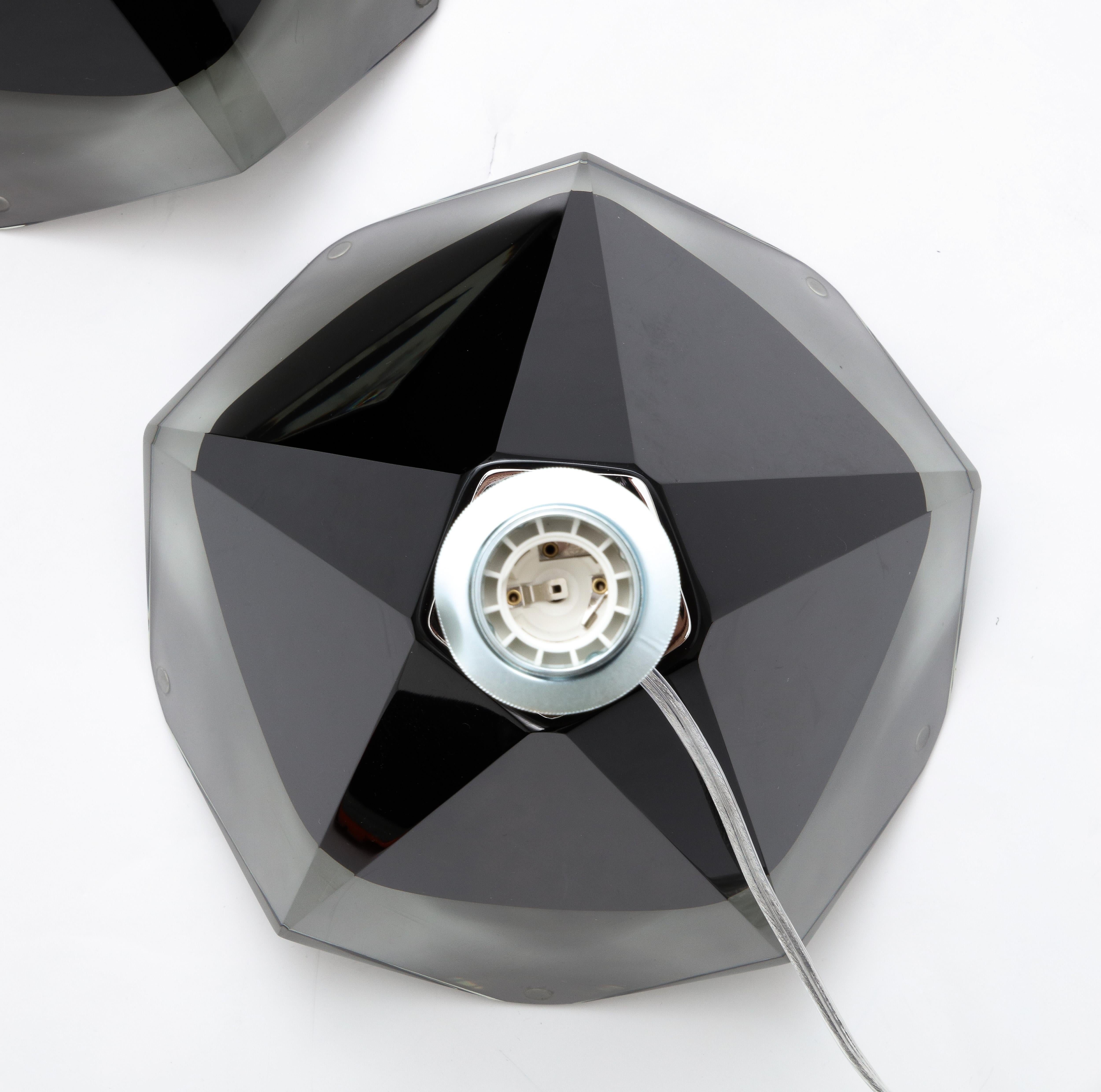 Pair of Jeweled Faceted Black Solid Murano Glass and Chrome Lamps, Italy, 2022 In New Condition For Sale In New York, NY