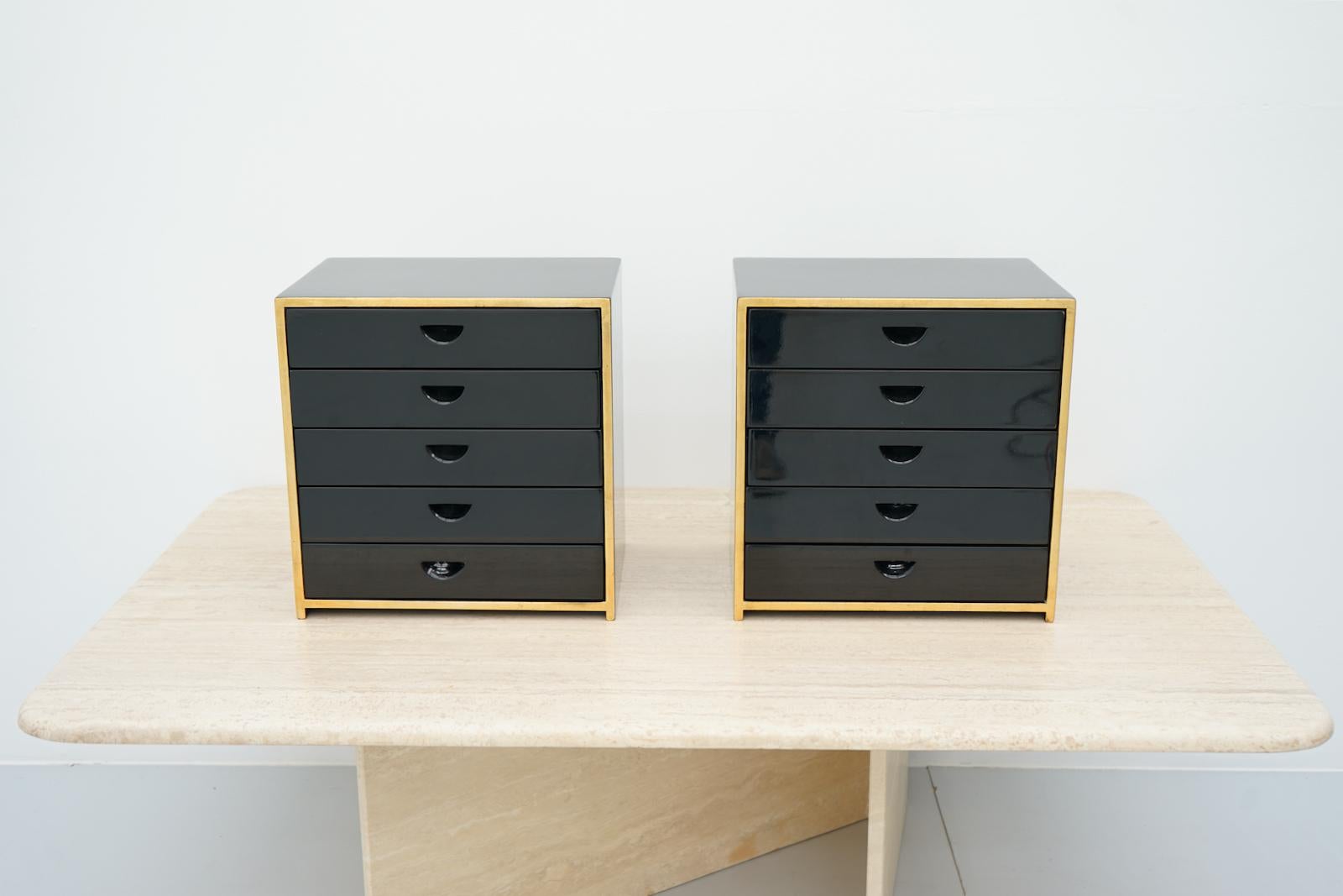 Late 20th Century Pair of Jewelry Cabinets in Black Lacquer Attr. to Jean-Claude Mahey
