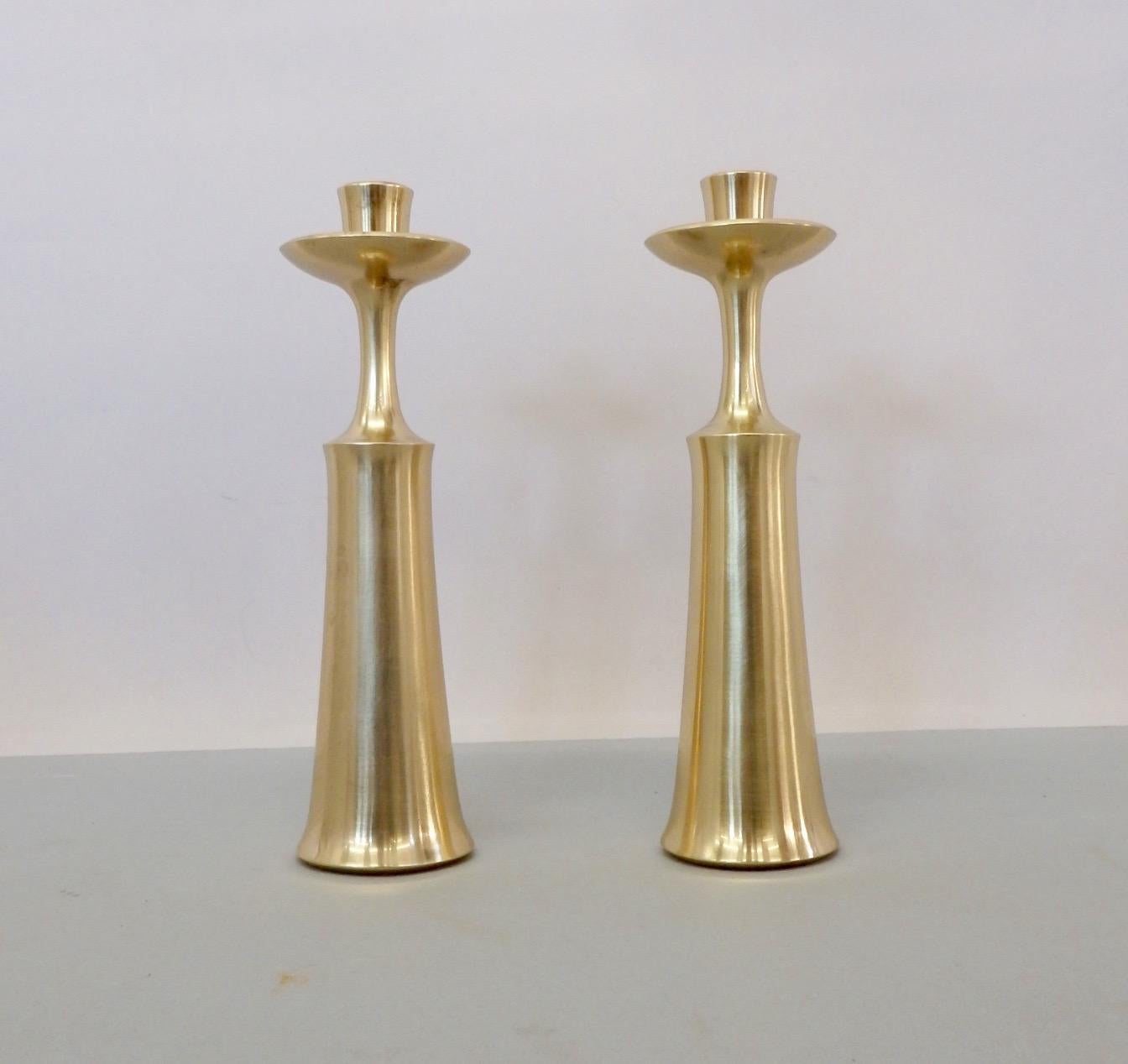 Nice pair of Dansk solid brass candle sticks. Stamped JHQ Danmark.