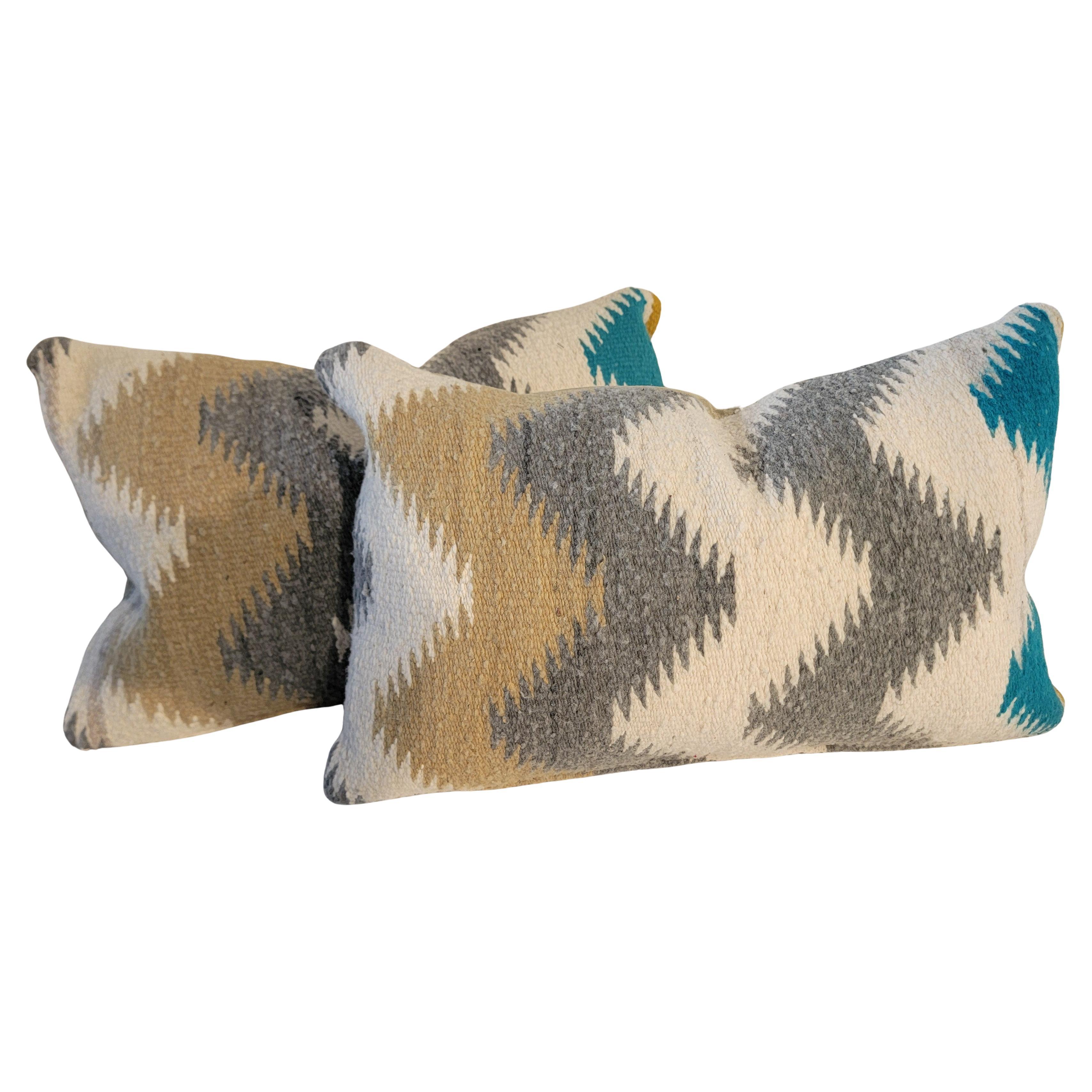 Paire de polochons Navajo Indian Weaving Bolster Pair of Jigsaw Navajo Indian Weaving Bolster Pillows en vente