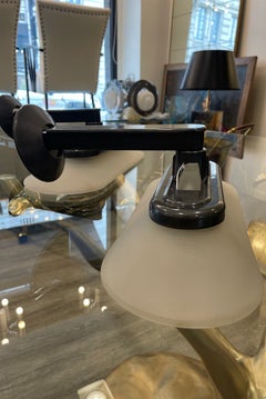 Pair of Jill Wall Sconces in Frosted Glass and Steel by Arteluce, 1970s.