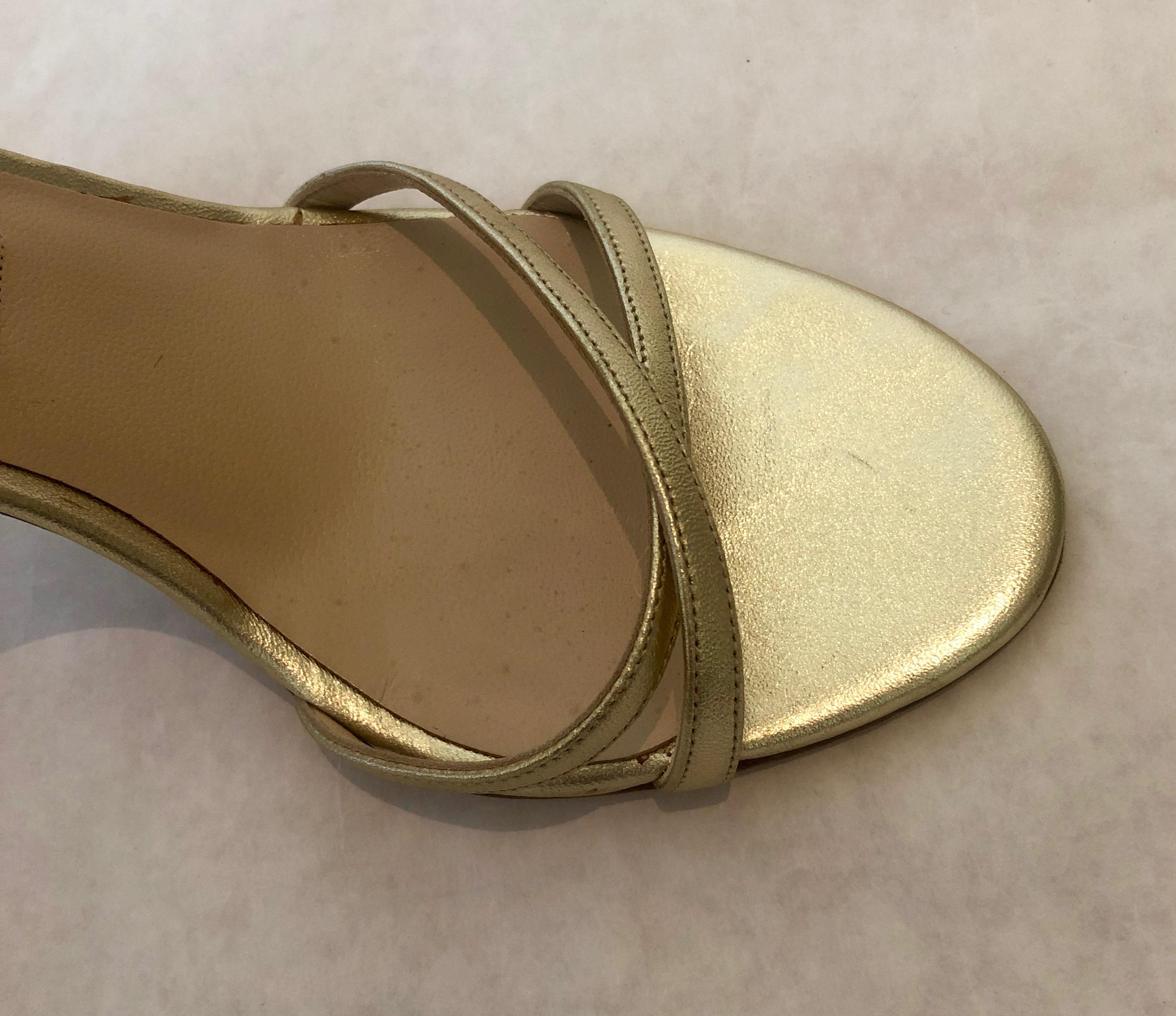 Pair of Jimmy Choo Lance Strappy Metallic Gold Stiletto Leather Sandal  For Sale 9