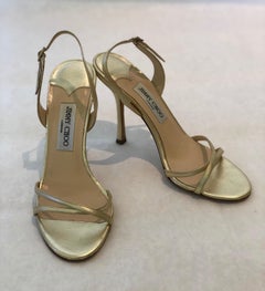 Pair of Jimmy Choo Lance Strappy Metallic Gold Stiletto Leather Sandal