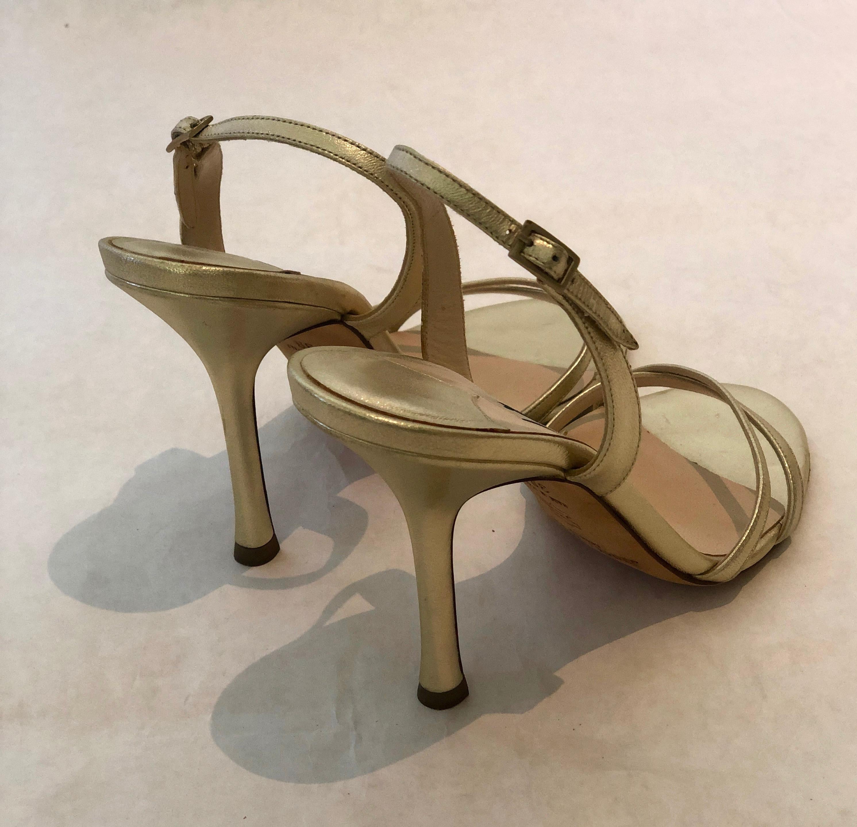 Brown Pair of Jimmy Choo Lance Strappy Metallic Gold Stiletto Leather Sandal  For Sale