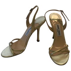 Pair of Jimmy Choo Lance Strappy Metallic Gold Stiletto Leather Sandal 