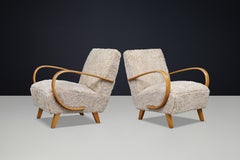 Pair of Jindřich Halabala Art Deco Sheepskin Lounge Chairs, 1940s