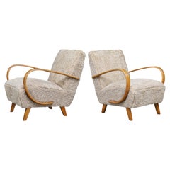 Pair of Jindřich Halabala Art Deco Sheepskin Lounge Chairs, 1940s
