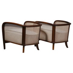 Pair of Jindřich Halabala "H-319" Lounge Chairs in Walnut and Fabric, 1920s