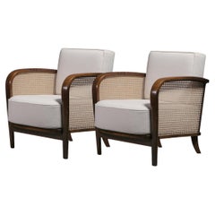 Pair of Jindřich Halabala "H-319" Lounge Chairs in Walnut and Fabric, 1920s